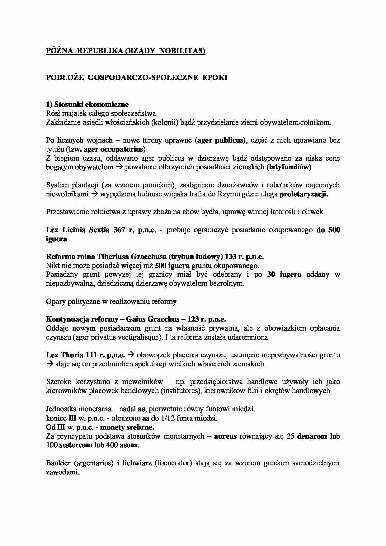 Późna republika - rządy nobilitas. - strona 1