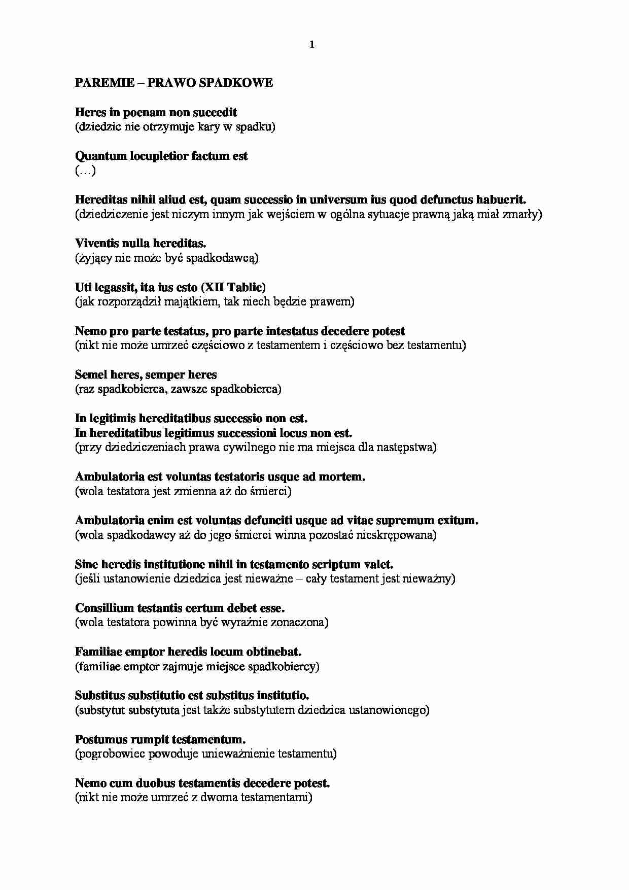 Paremie - prawo spadkowe. - strona 1