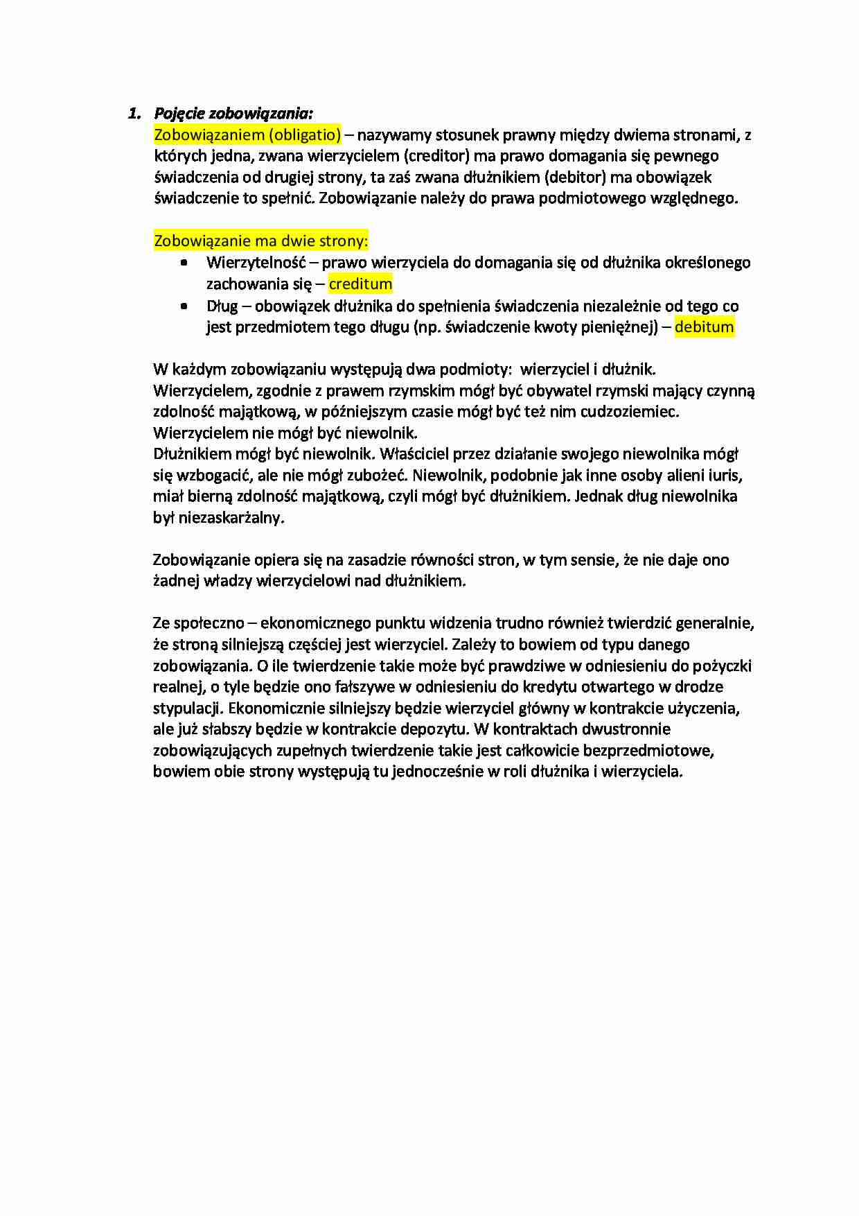 Pojęcie zobowiązania. - strona 1