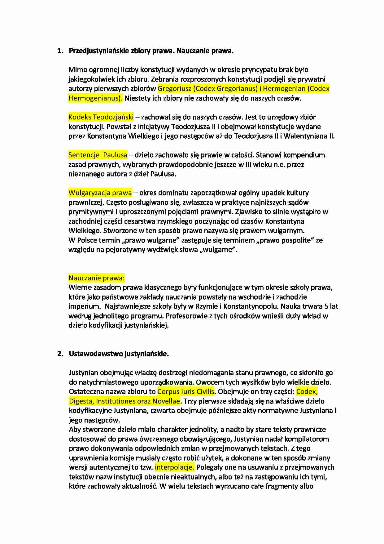 Przedjustyniańskie zbiory prawa. Nauczanie prawa. - strona 1