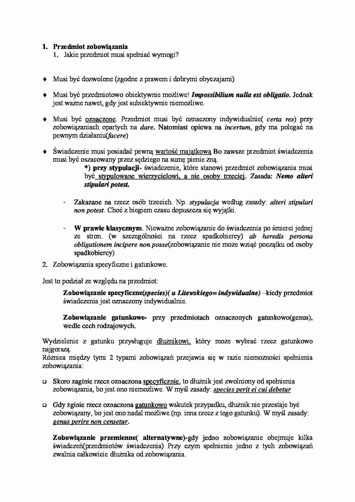 Przedmiot zobowiązania - strona 1