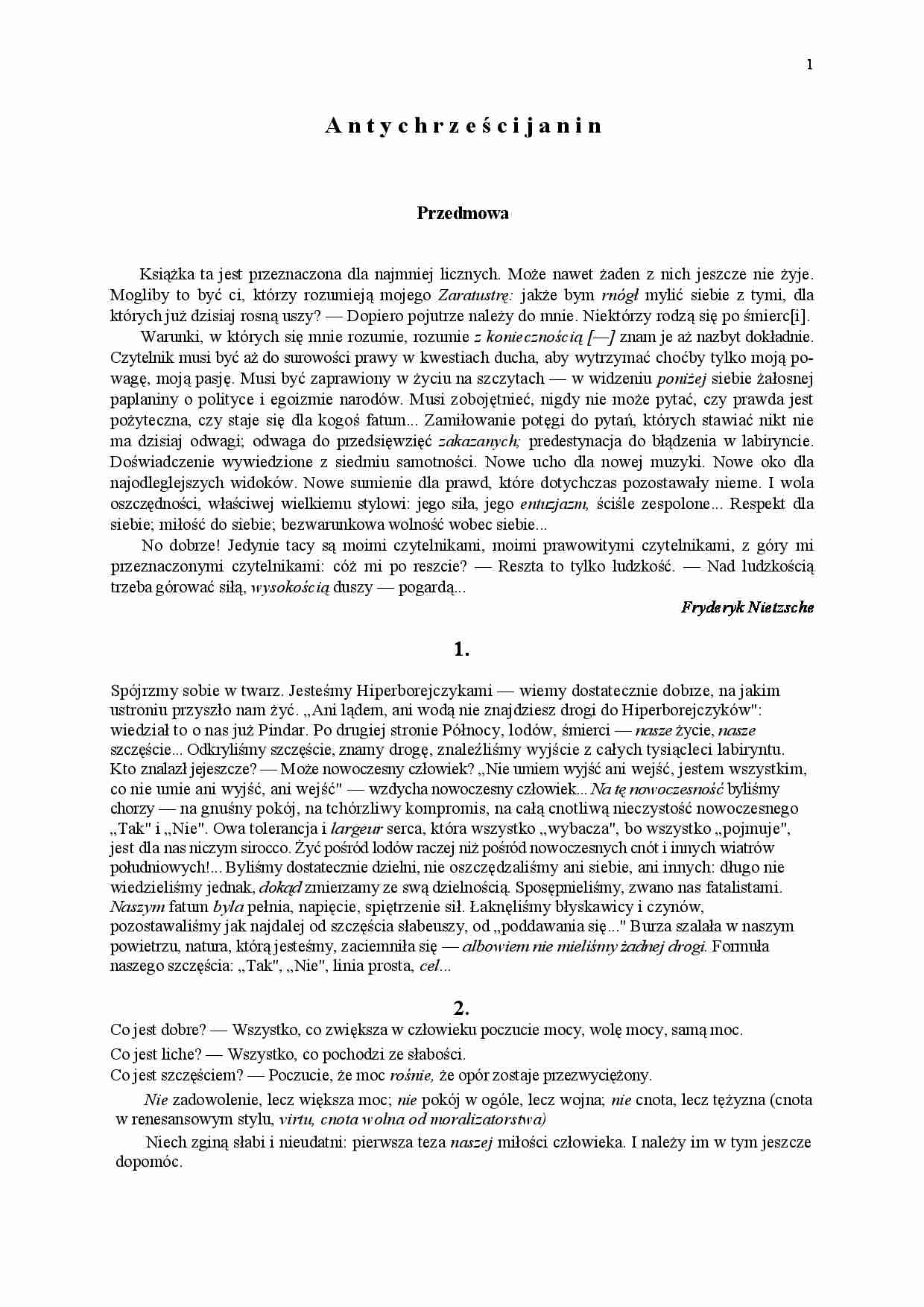 Nietzsche Fryderyk Wilhelm - Antychrze?cijanin - strona 1