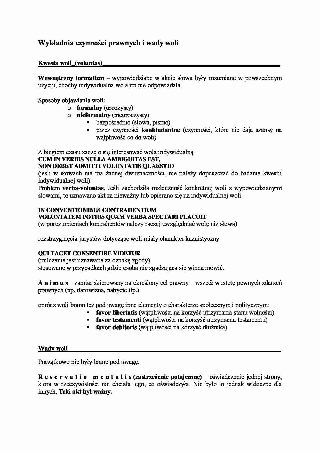 Wykładnia czynności prawnych i wady woli. - strona 1