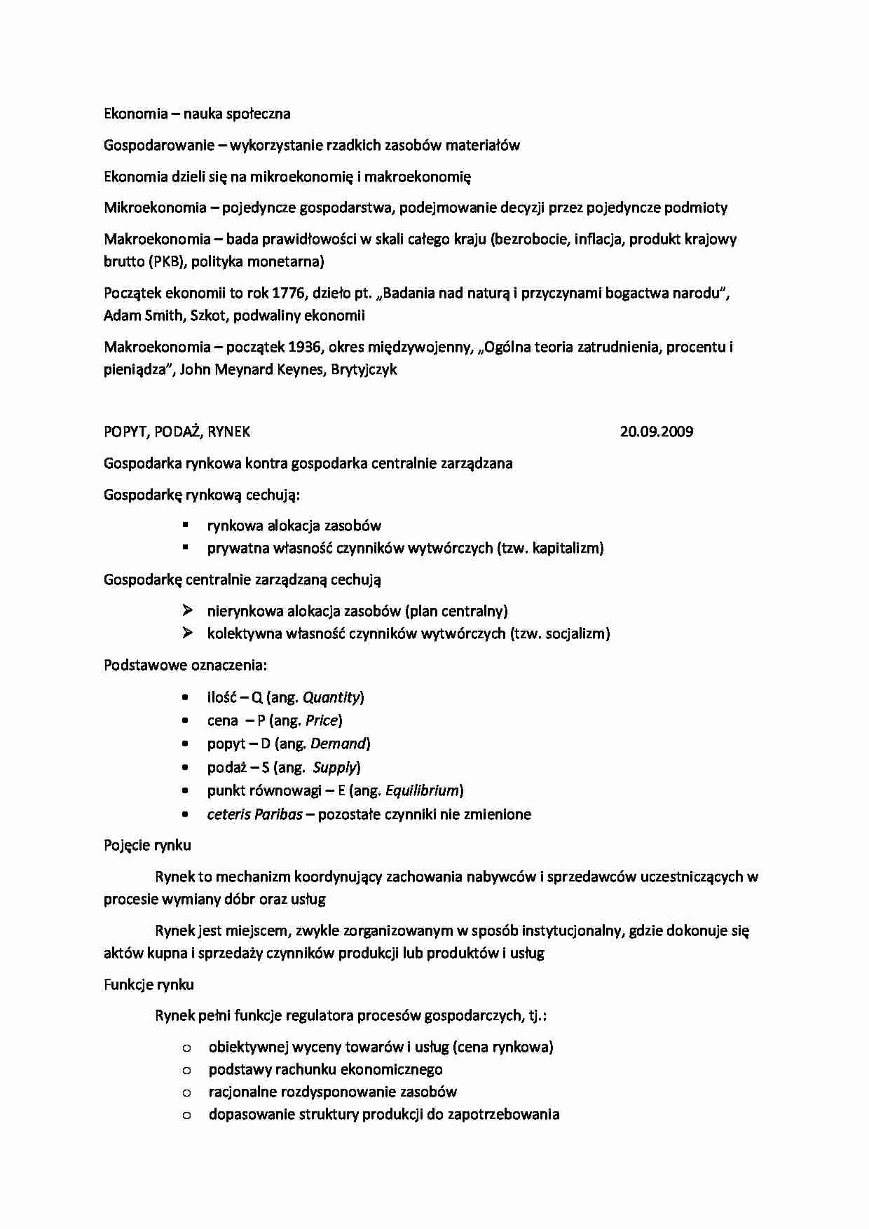 Popyt, podaż, rynek - wykład. - strona 1