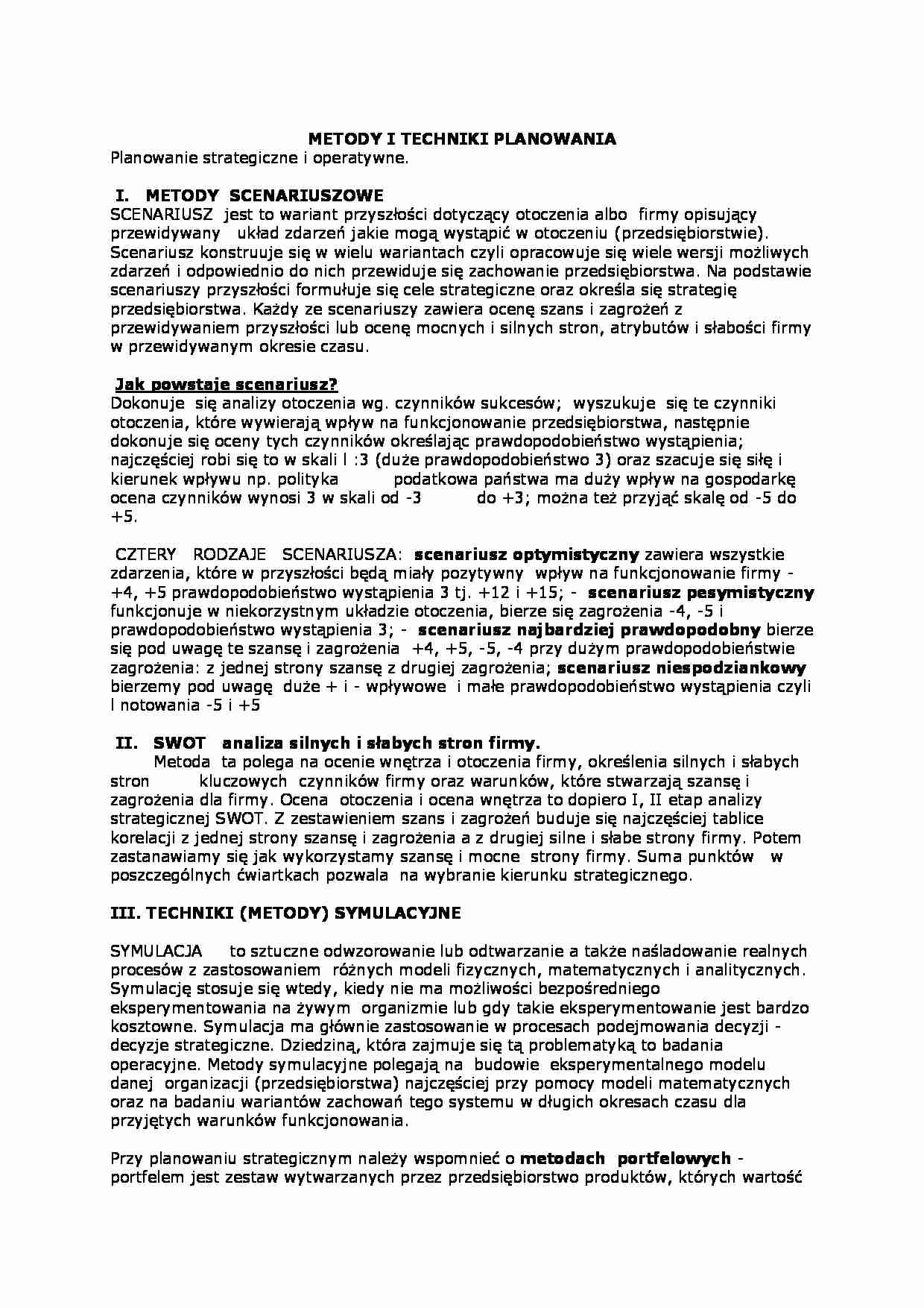 Metody i techniki planowania - strona 1