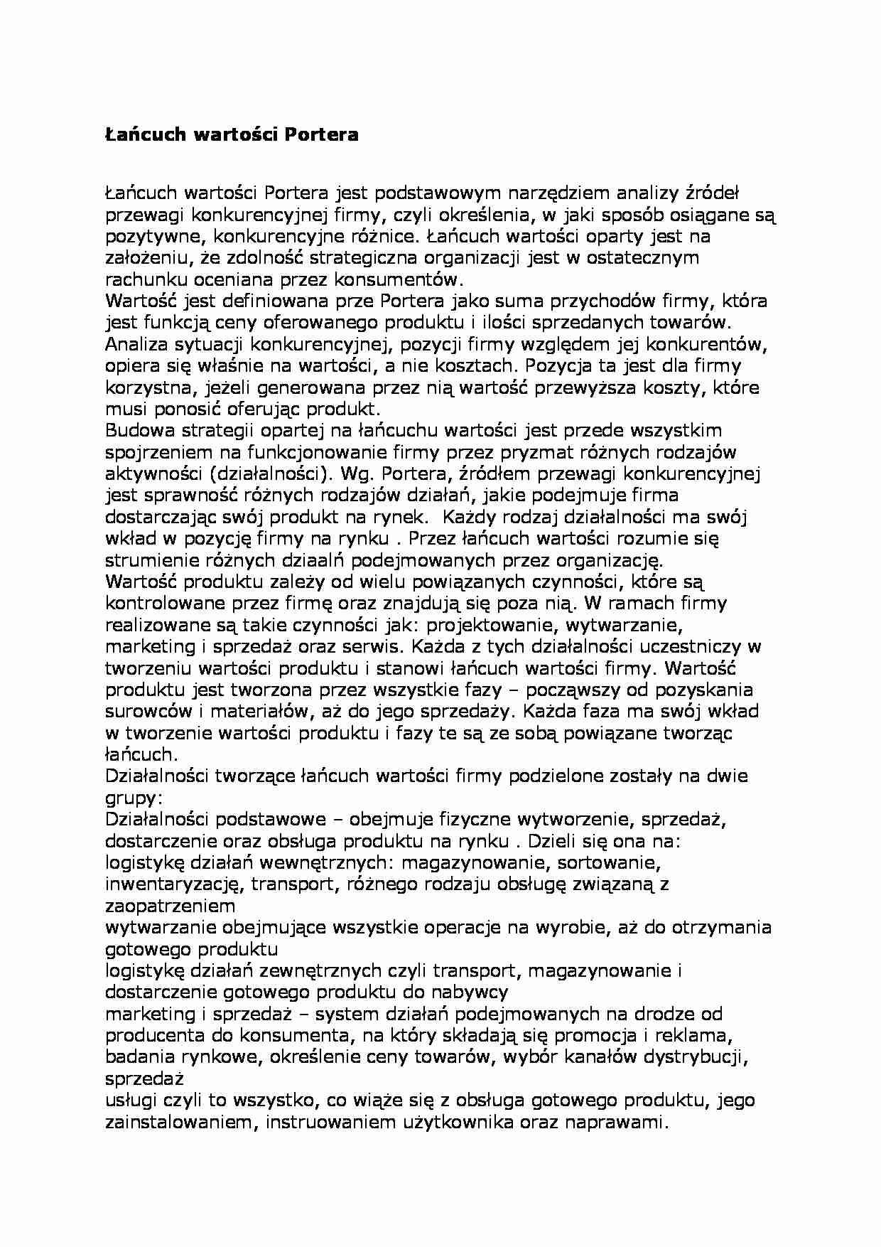 Łańcuch wartości Portera. - strona 1