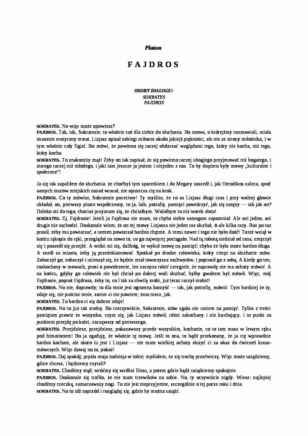 Platon - Fajdros - Sokrates - strona 1