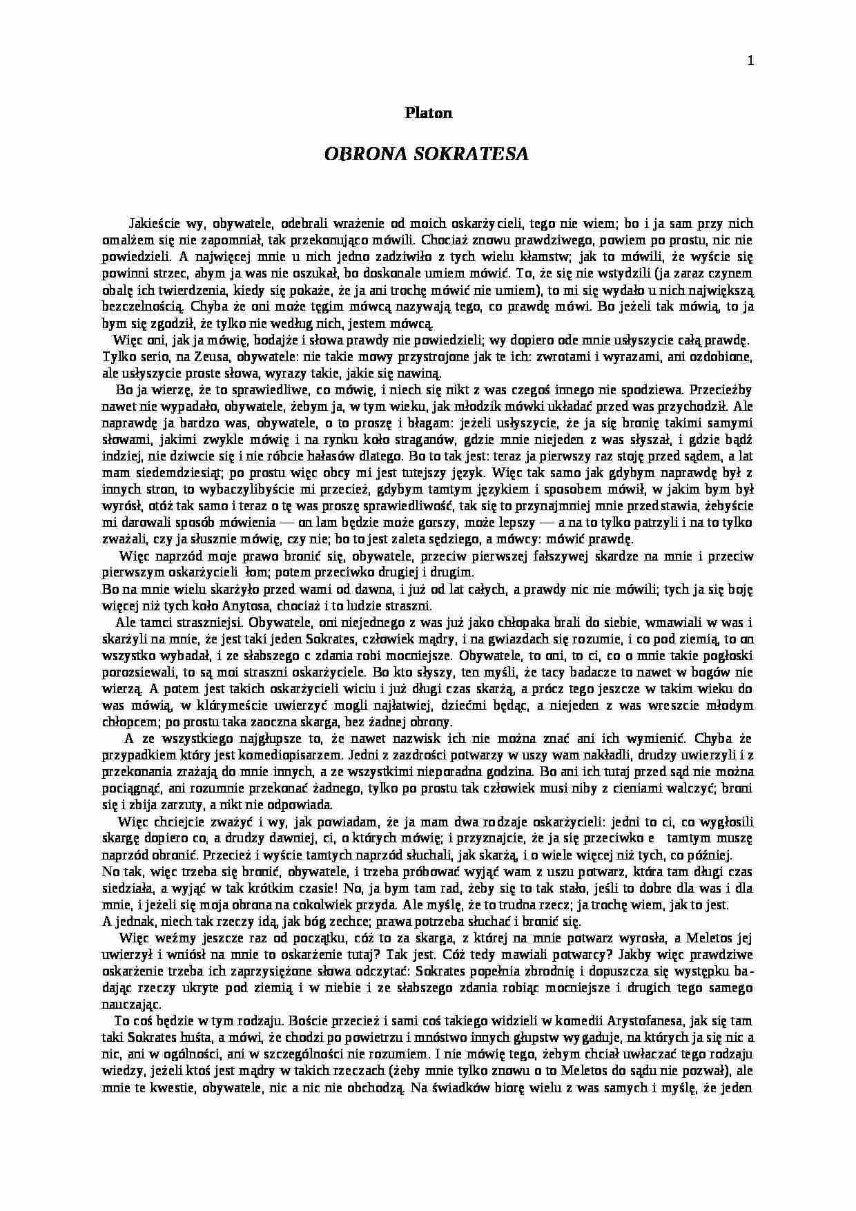 Platon - Obrona Sokratesa - Prodikos z Keos - strona 1