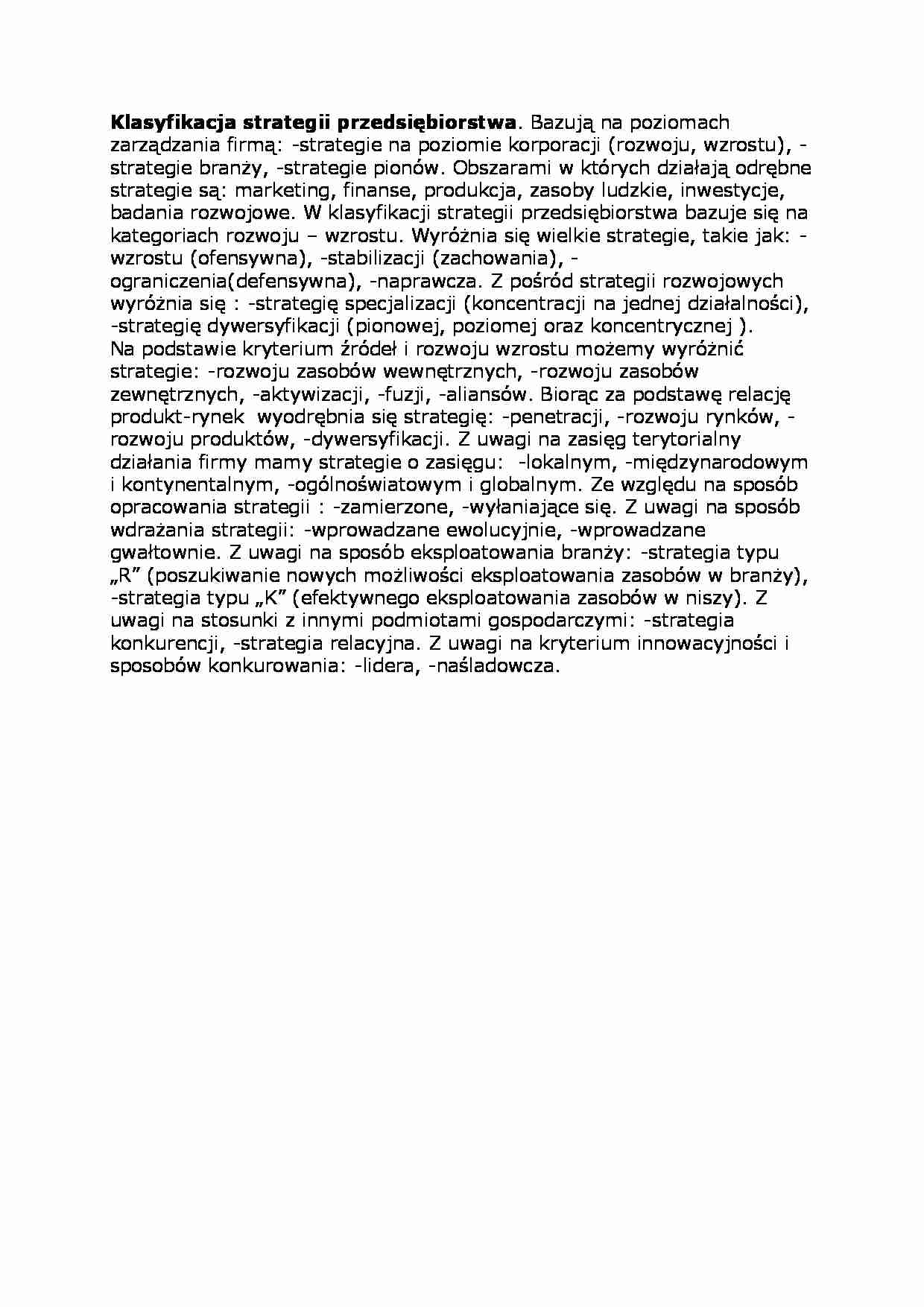 Klasyfikacja strategii przedsiębiorstwa - strona 1