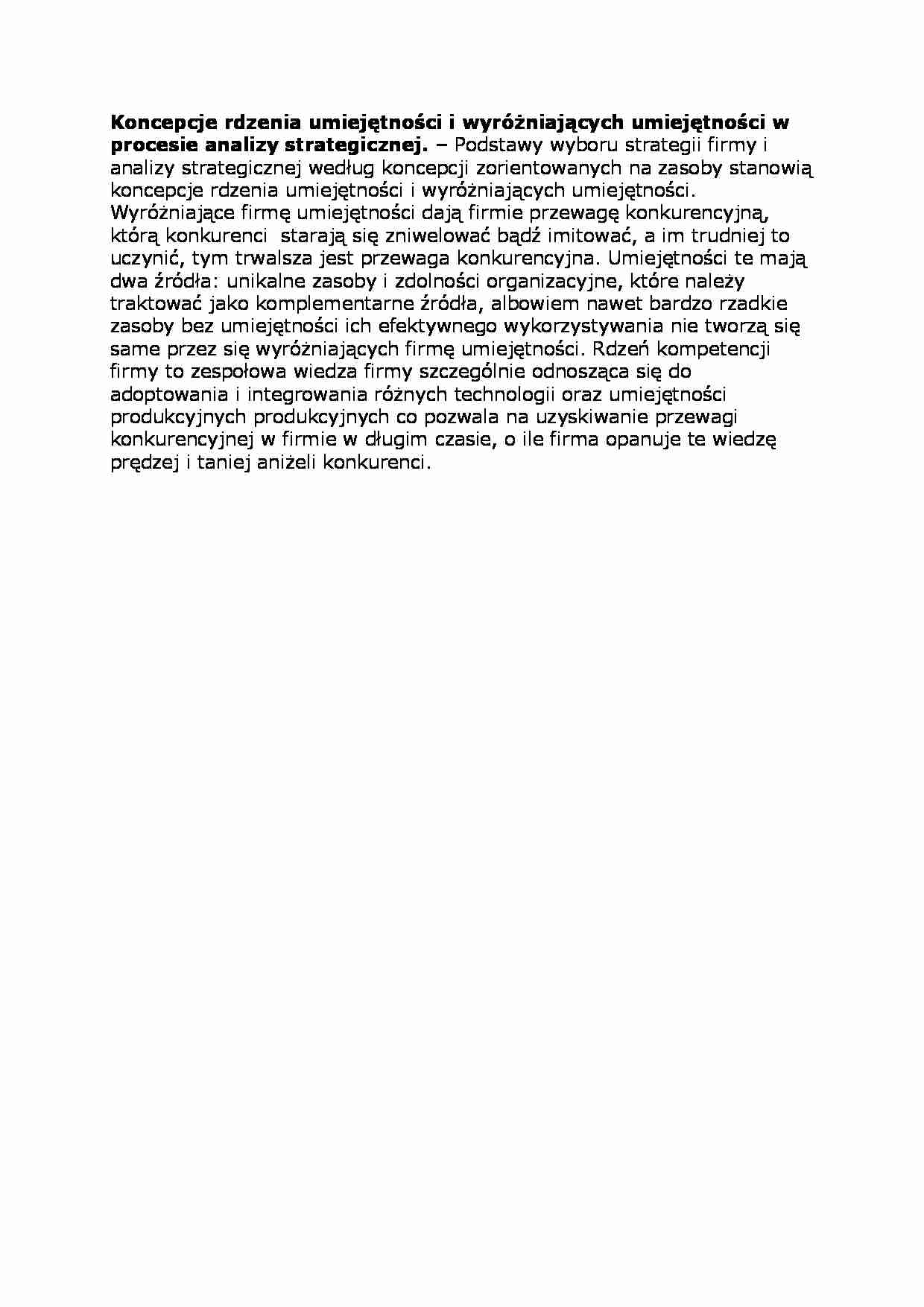 Koncepcje rdzenia umiejętności i analiza strategiczna. - strona 1