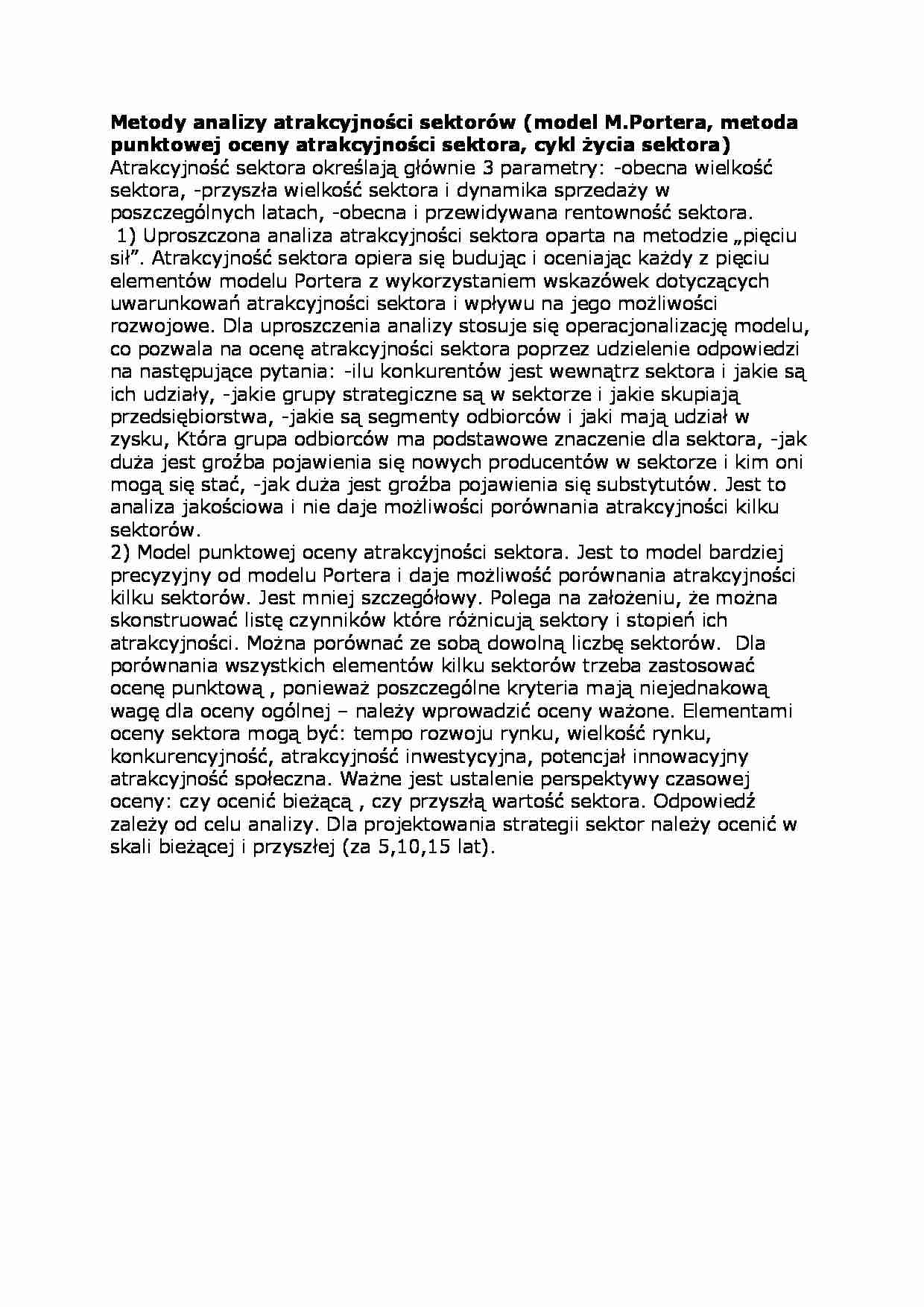 Metody analizy atrakcyjności sektorów - strona 1