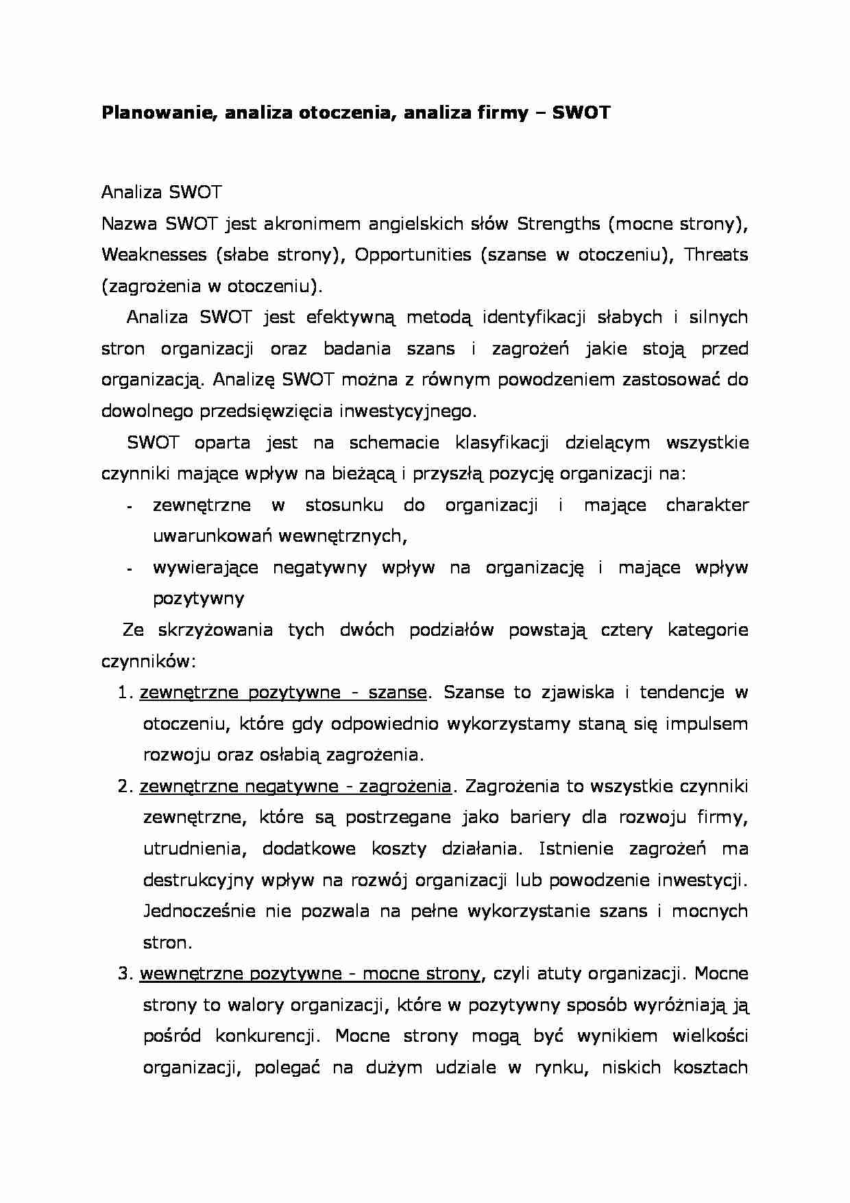 Planowanie, analiza otoczenia i firmy. - strona 1