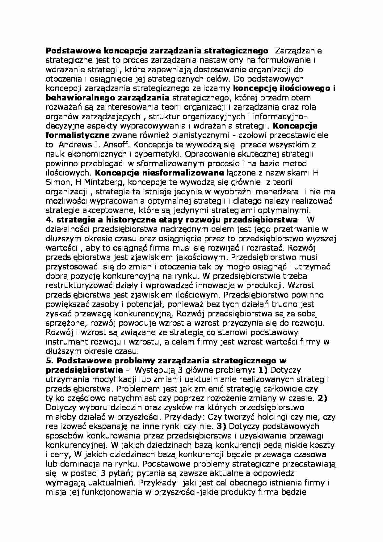 Podstawowe koncepcje zarządzania strategicznego - strona 1