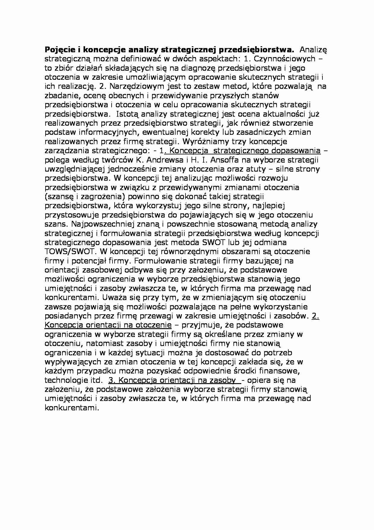 Analiza strategiczna przedsiębiorstwa - Aspekt czynnościowy - strona 1