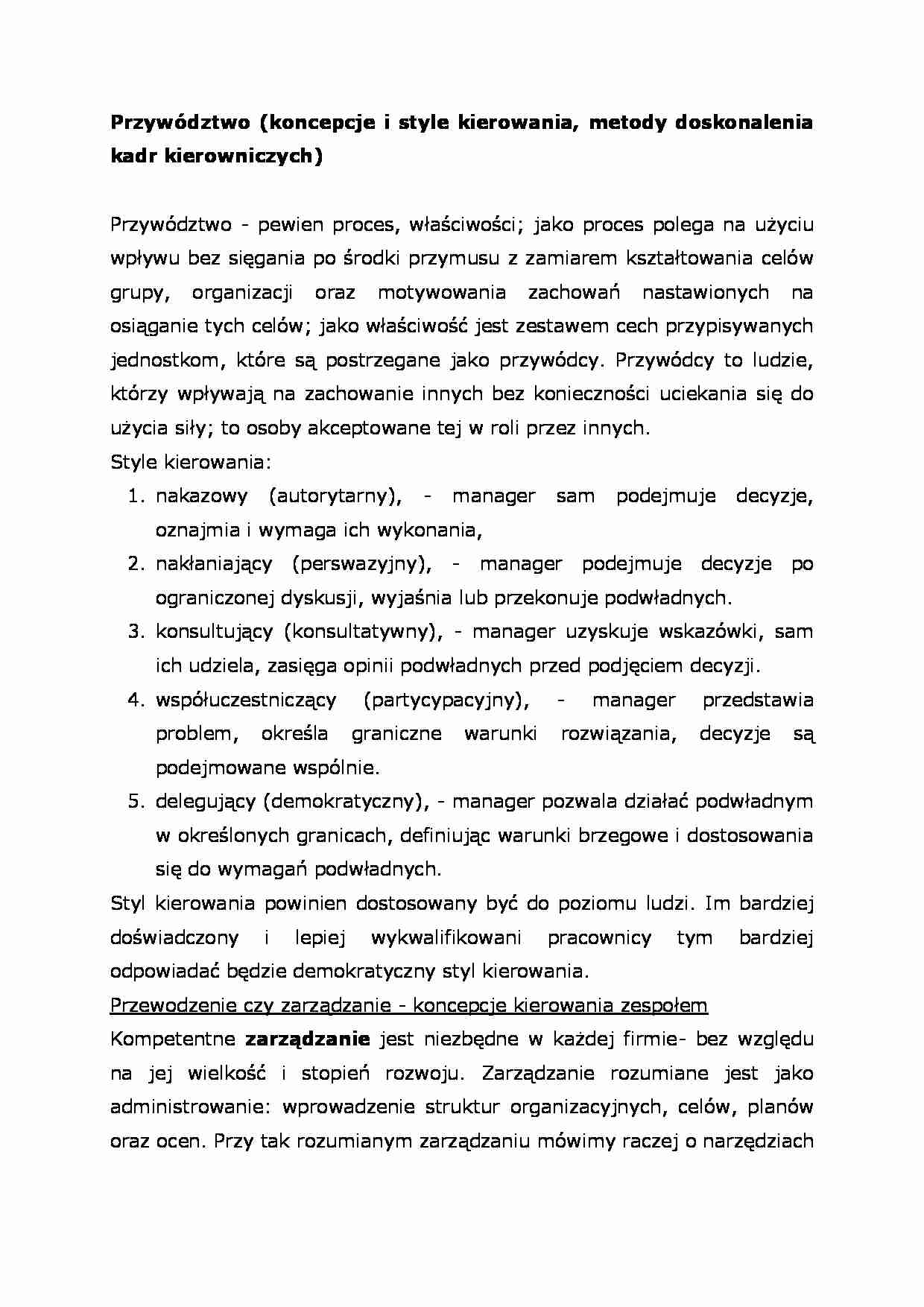 Przywództwo - koncepcje i style. - strona 1
