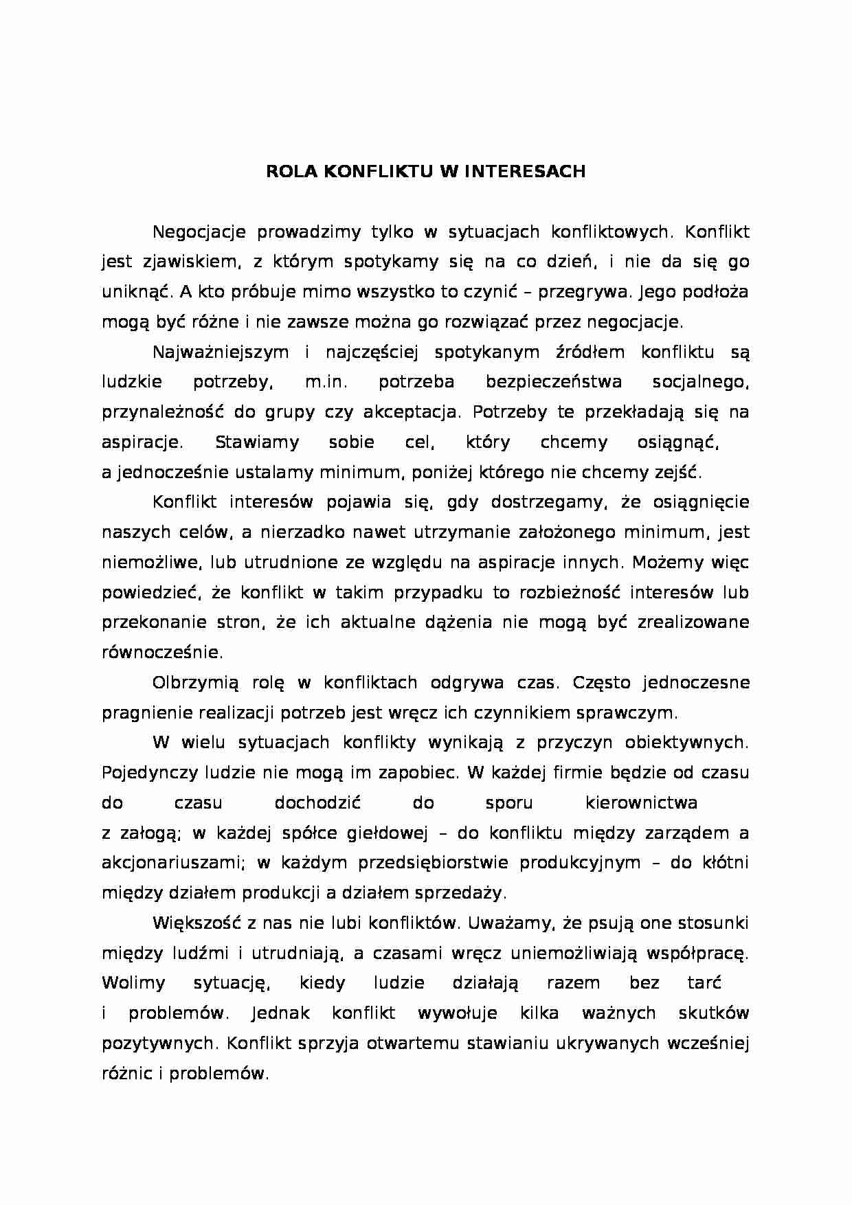 Rola konfliktu w interesach - Procesy poznawcze - strona 1