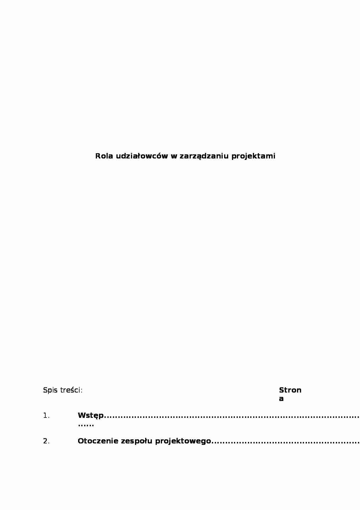 Rola udziałowców w zarządzaniu projektami - strona 1