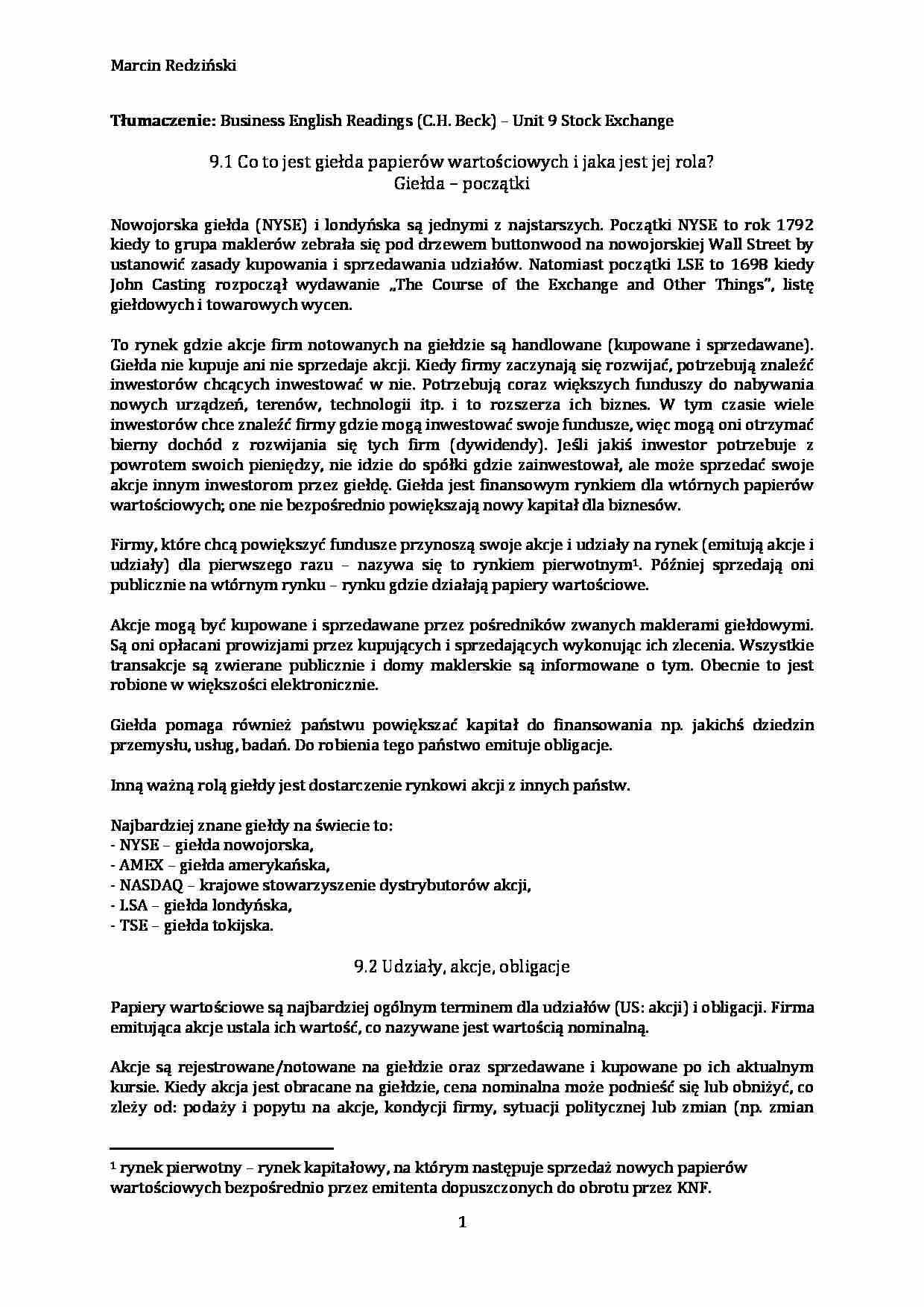 T?umaczenie - Unit 9 Stock Exchange - strona 1
