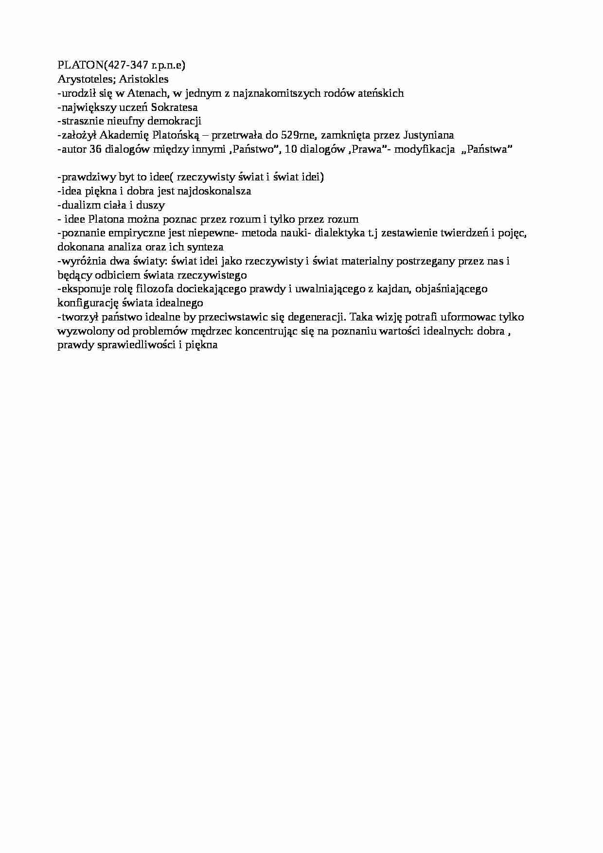 Platon - krótka informacja. - strona 1