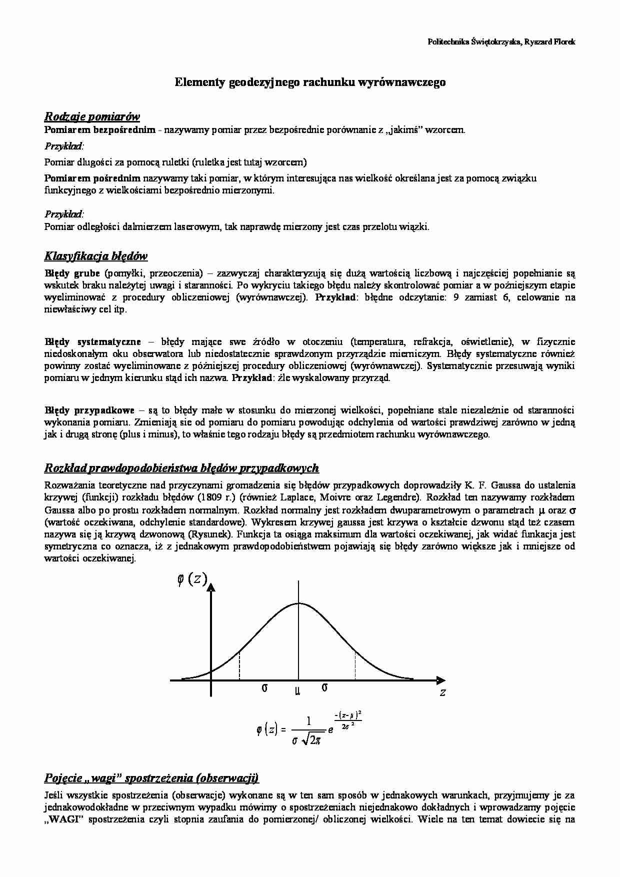 Elementy geodezyjnego rachunku wyrównawczego. - strona 1