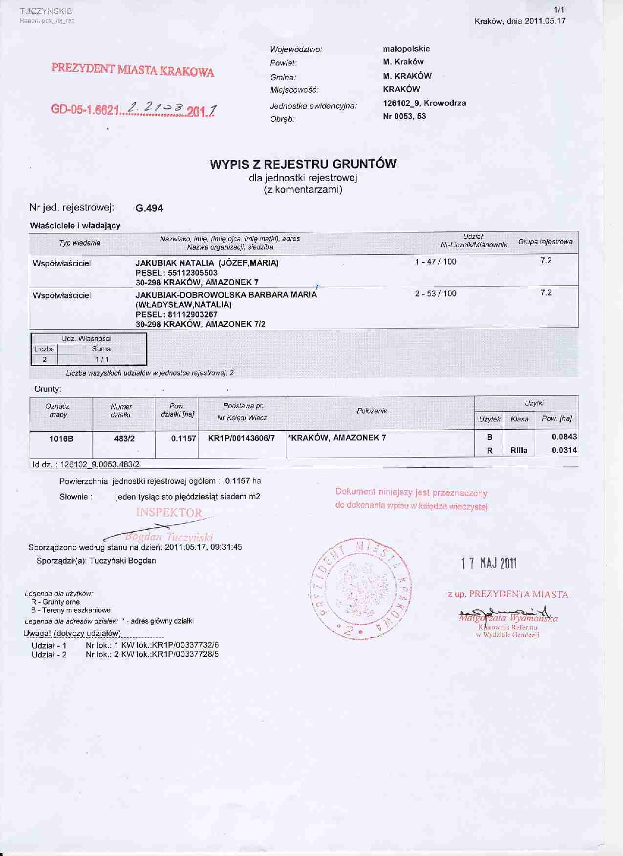 Przykładowy wypis z rejestru gruntw - strona 1