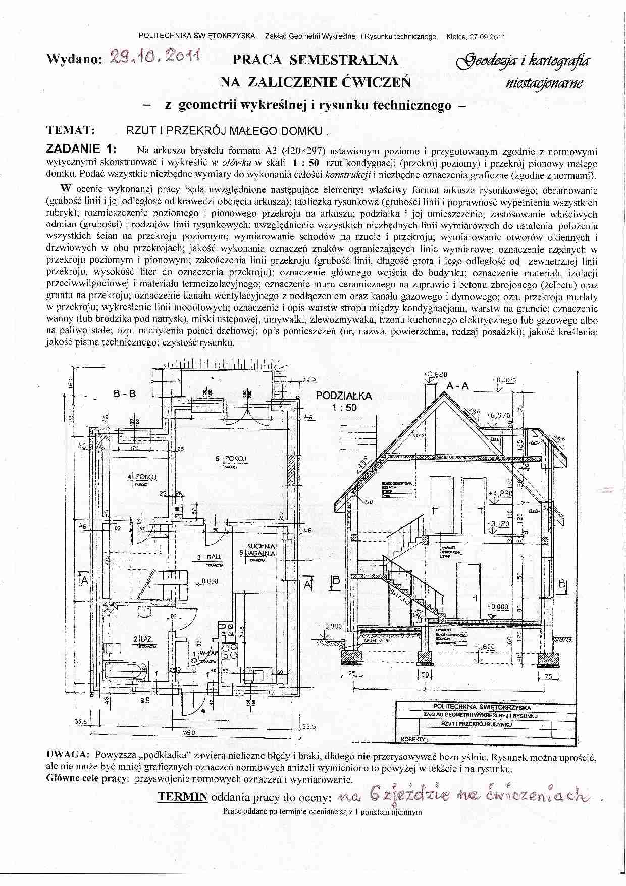 Rzut i przekrój domu - praca semestralna - strona 1