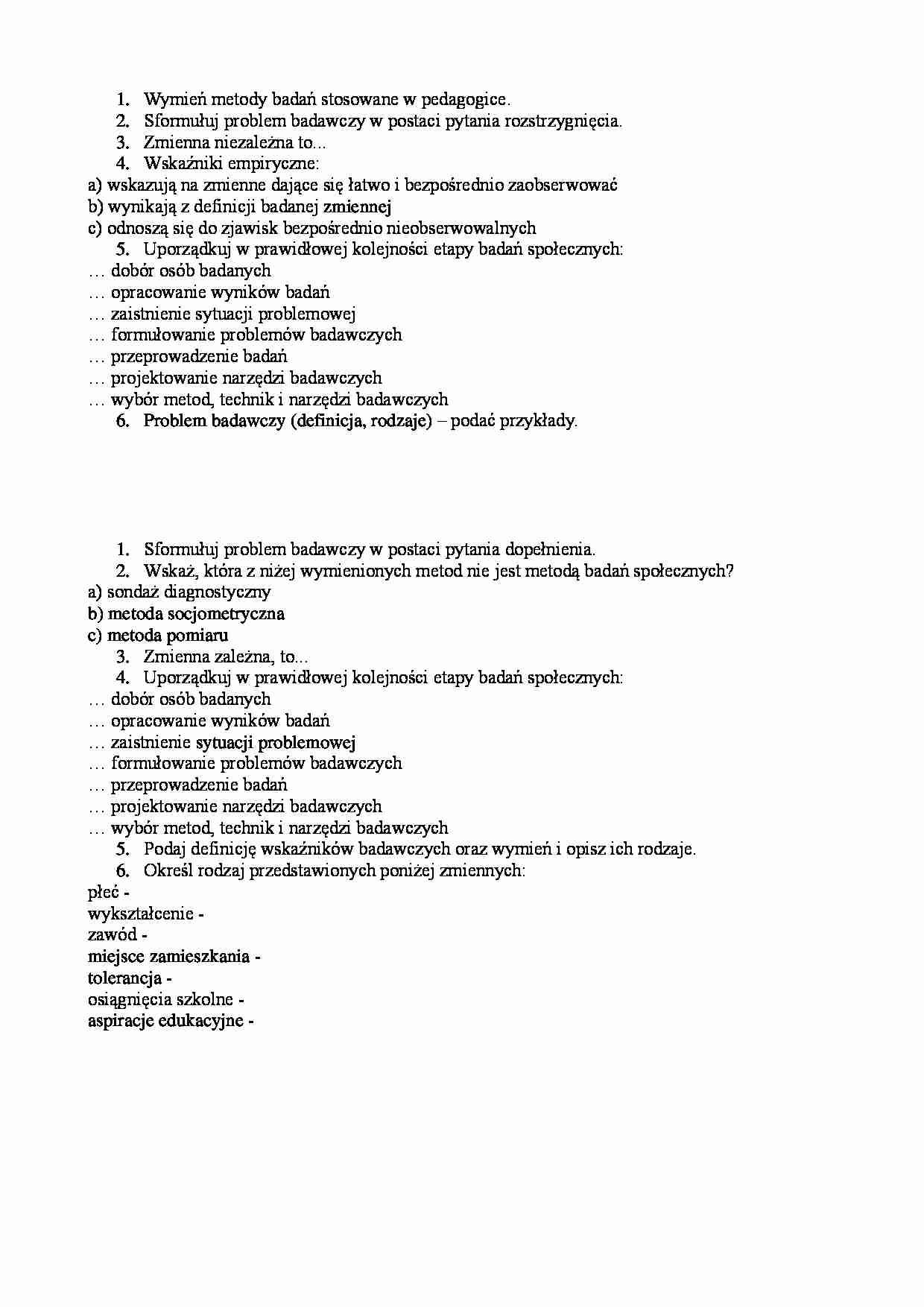 Metodologia badań empirycznych-test zaliczeniowy - strona 1