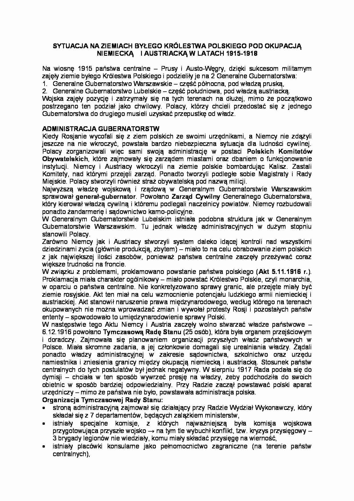 Królestwo Polskie pod okupacją niemiecką i austriacką w latach 1915-1918 - strona 1