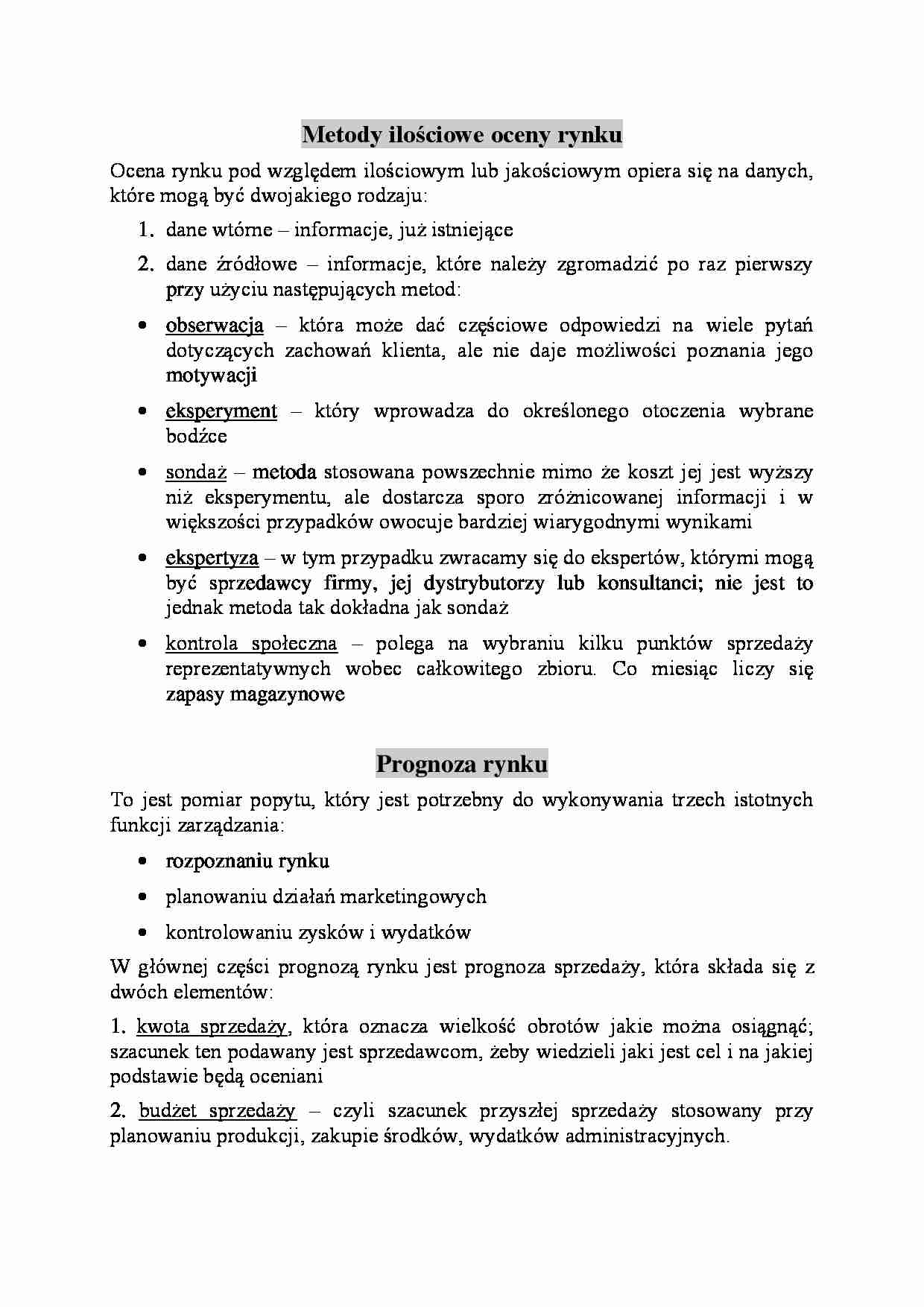 Metody ilościowe oceny rynku, prognoza i podział rynku - strona 1