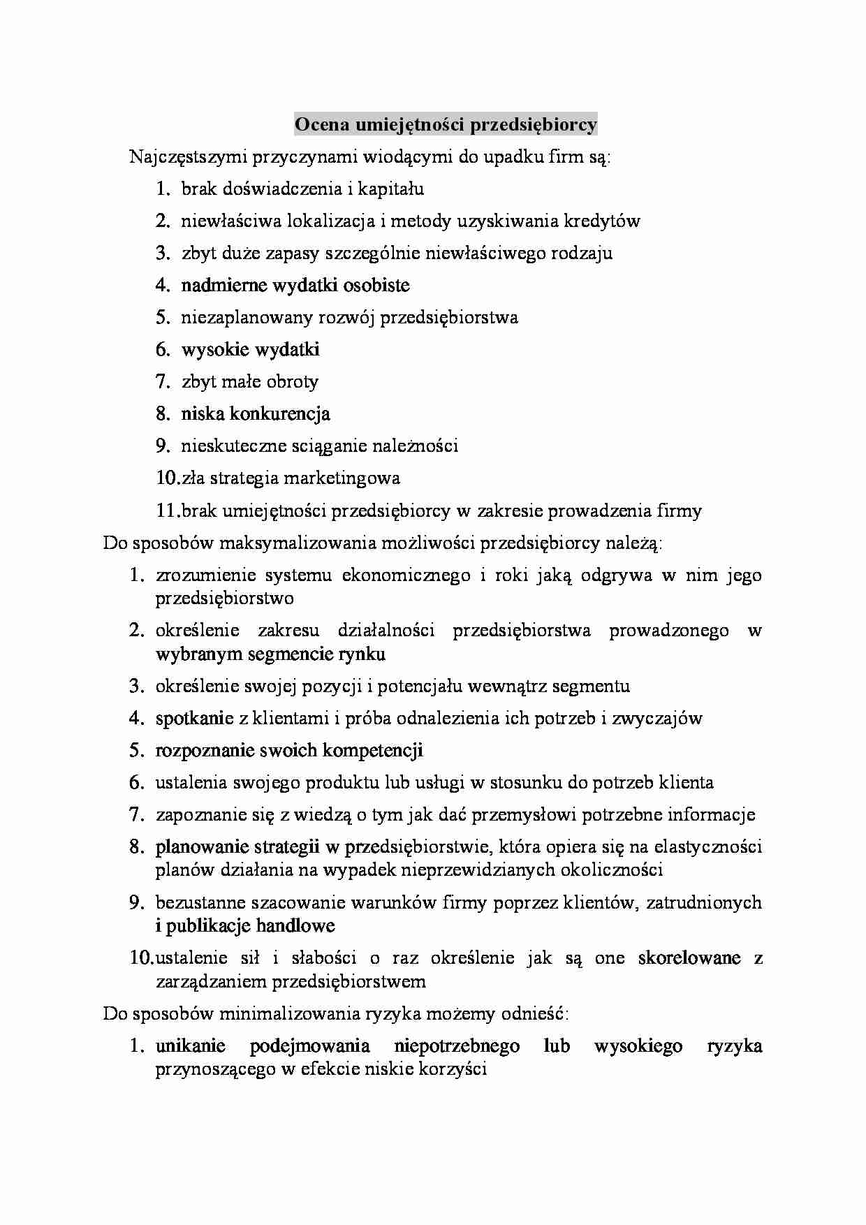 Ocena umiejętności przedsiębiorcy - strona 1