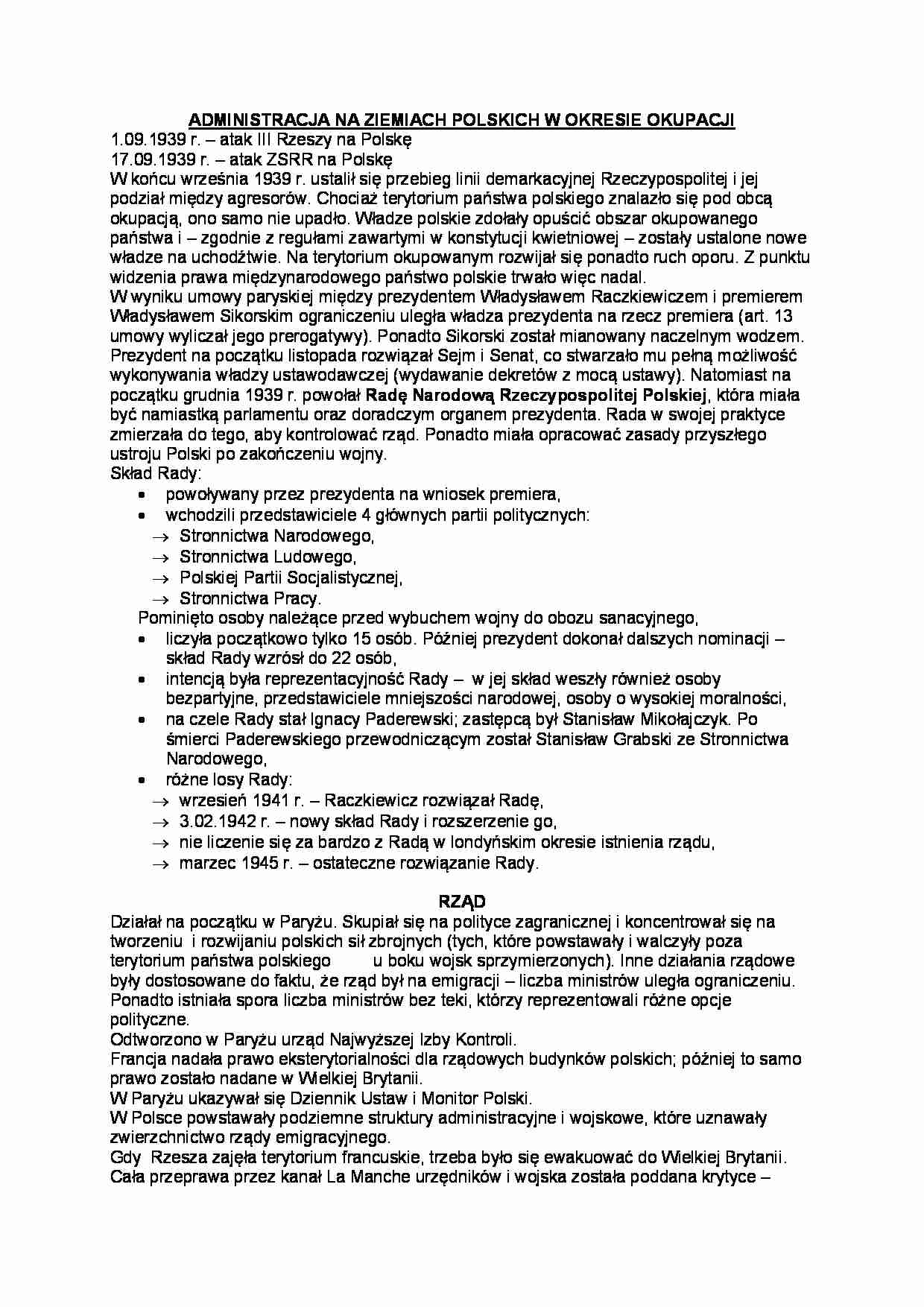 Administracja na ziemiach polskich w okresie okupacji - strona 1