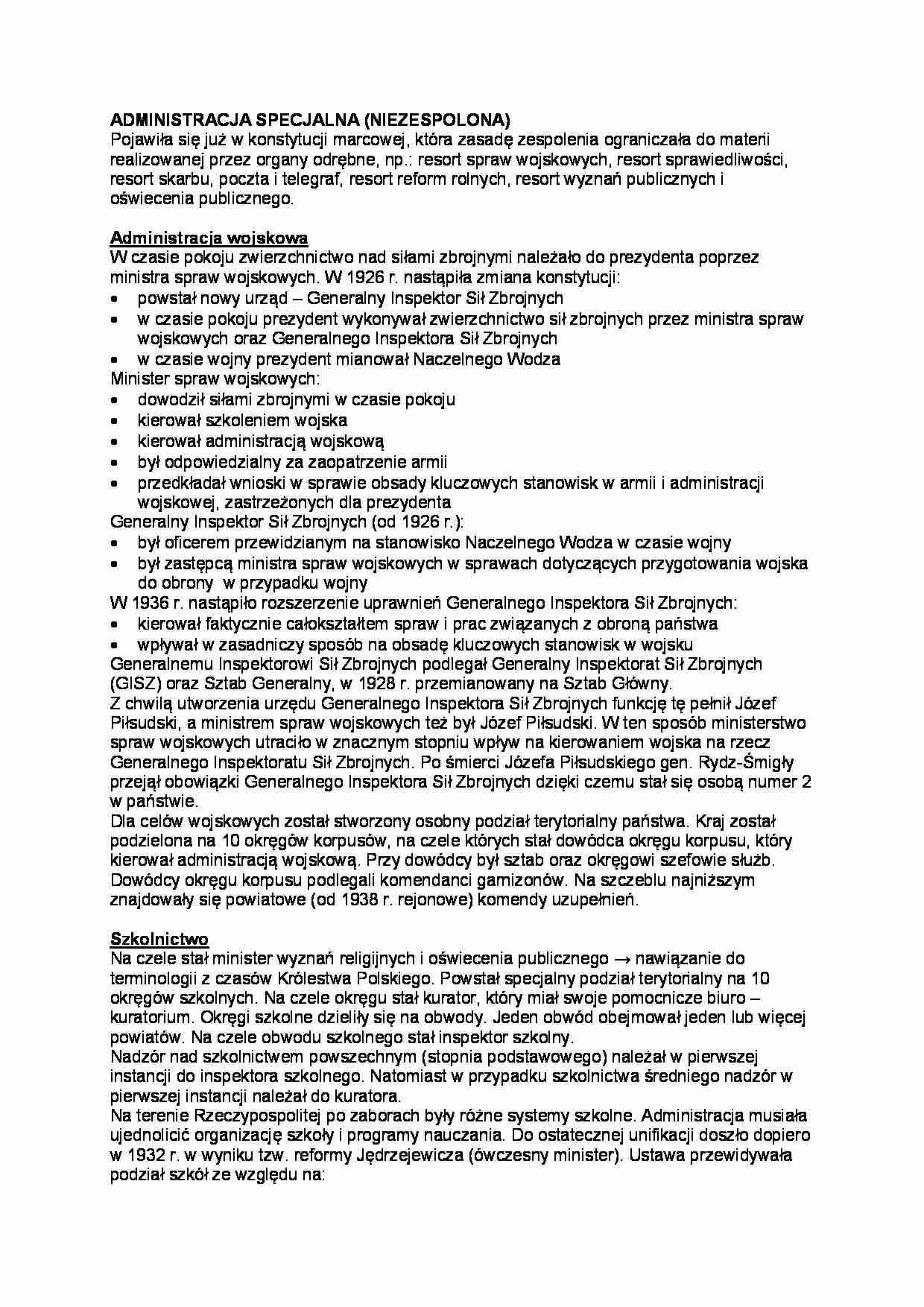 Administracja specjalna- opracowanie - strona 1