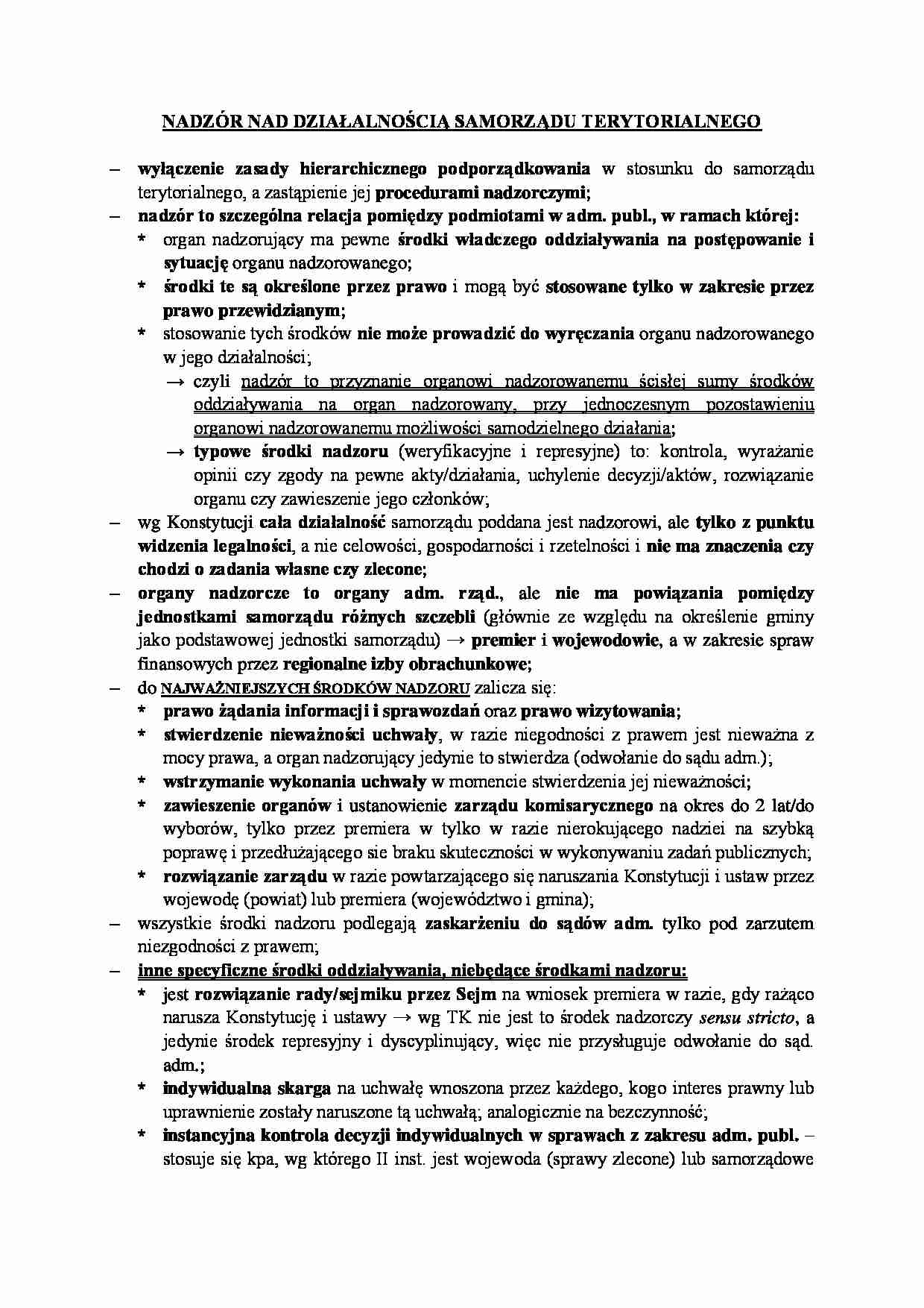 Nadzór nad działalnością samorządu terytorialnego. - strona 1