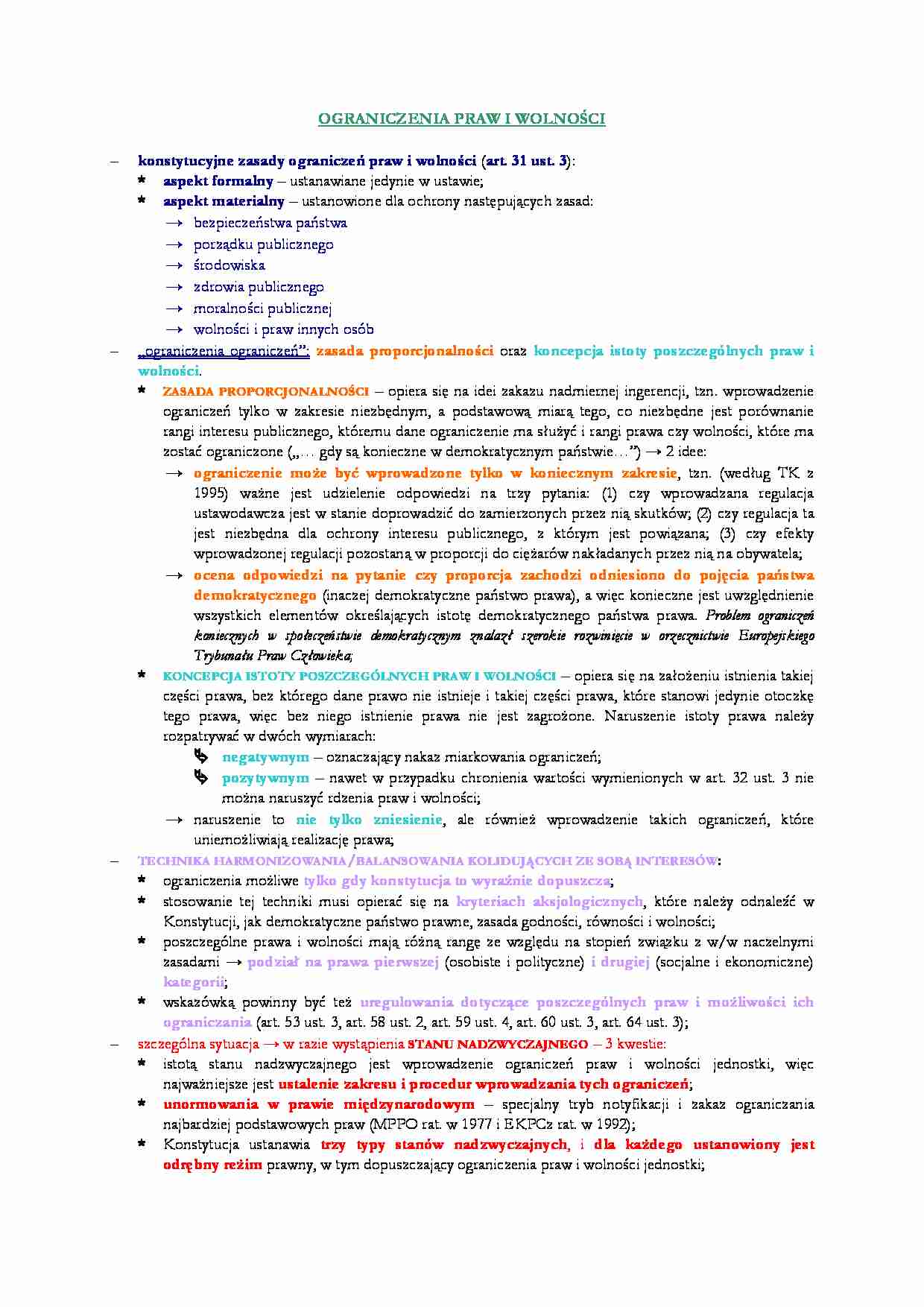 Ograniczenie praw i wolności - strona 1
