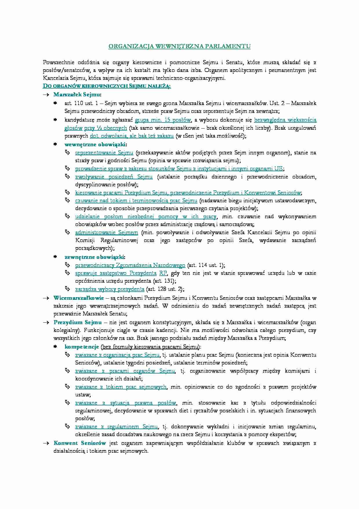 Organizacja wewnętrzna parlamentu - strona 1