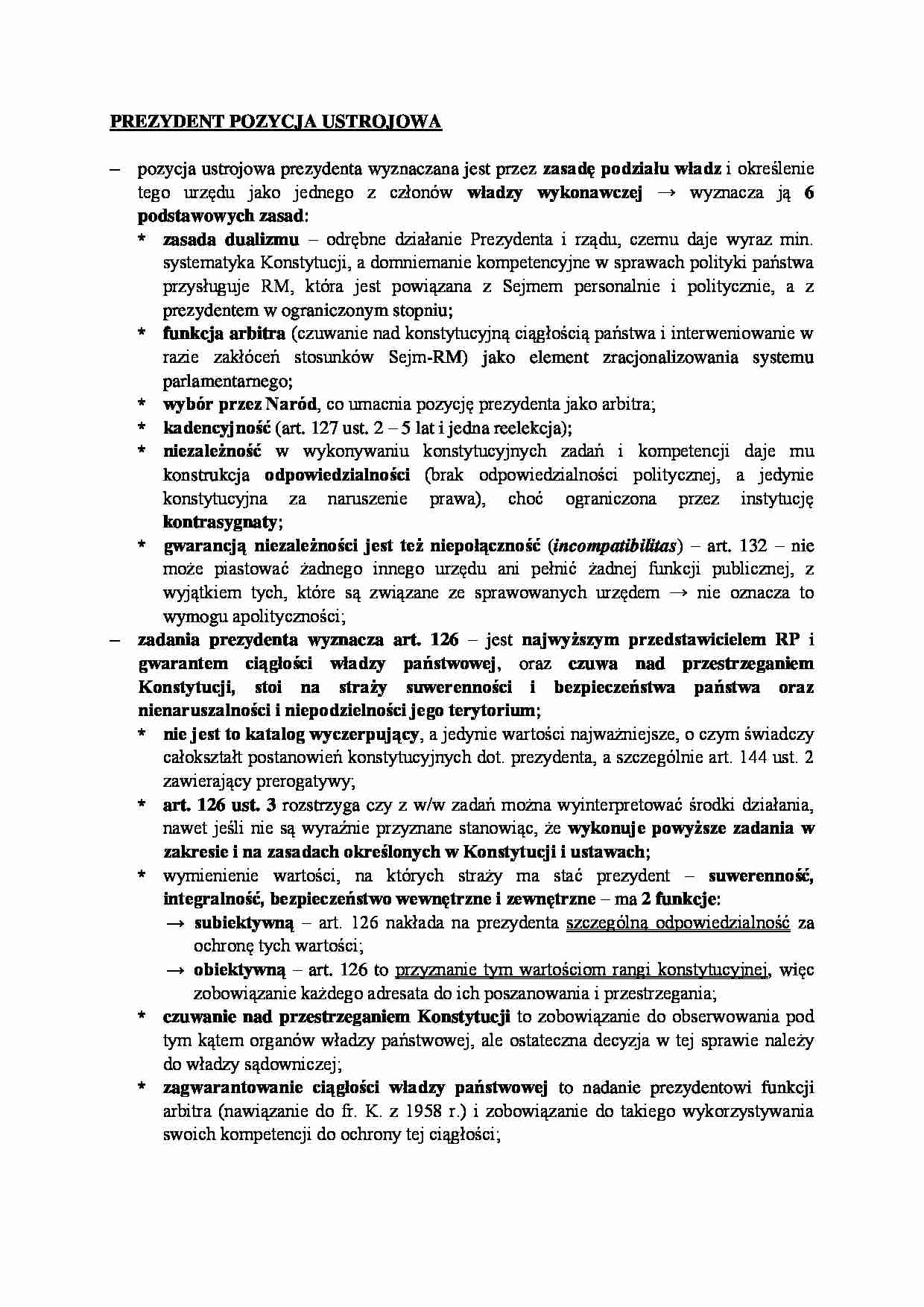 Prezydent - pozycja ustrojowa. - strona 1