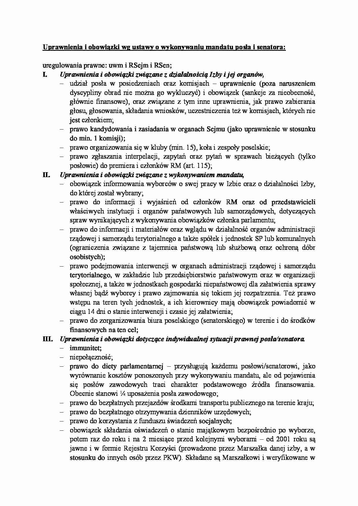 Uprawnienia i obowiązki posła i senatora. - strona 1