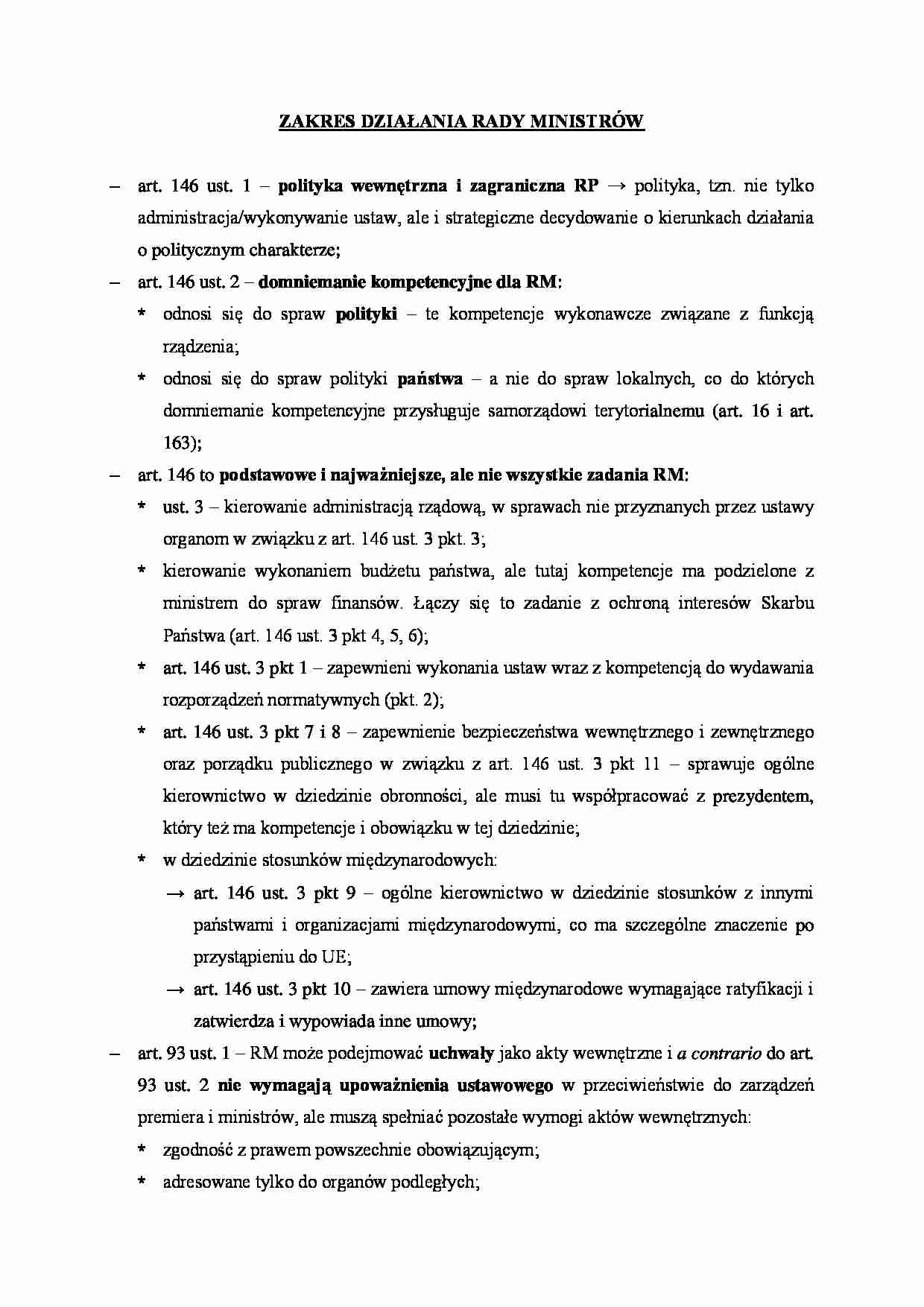 Zakres działania Rady Ministrów. - strona 1