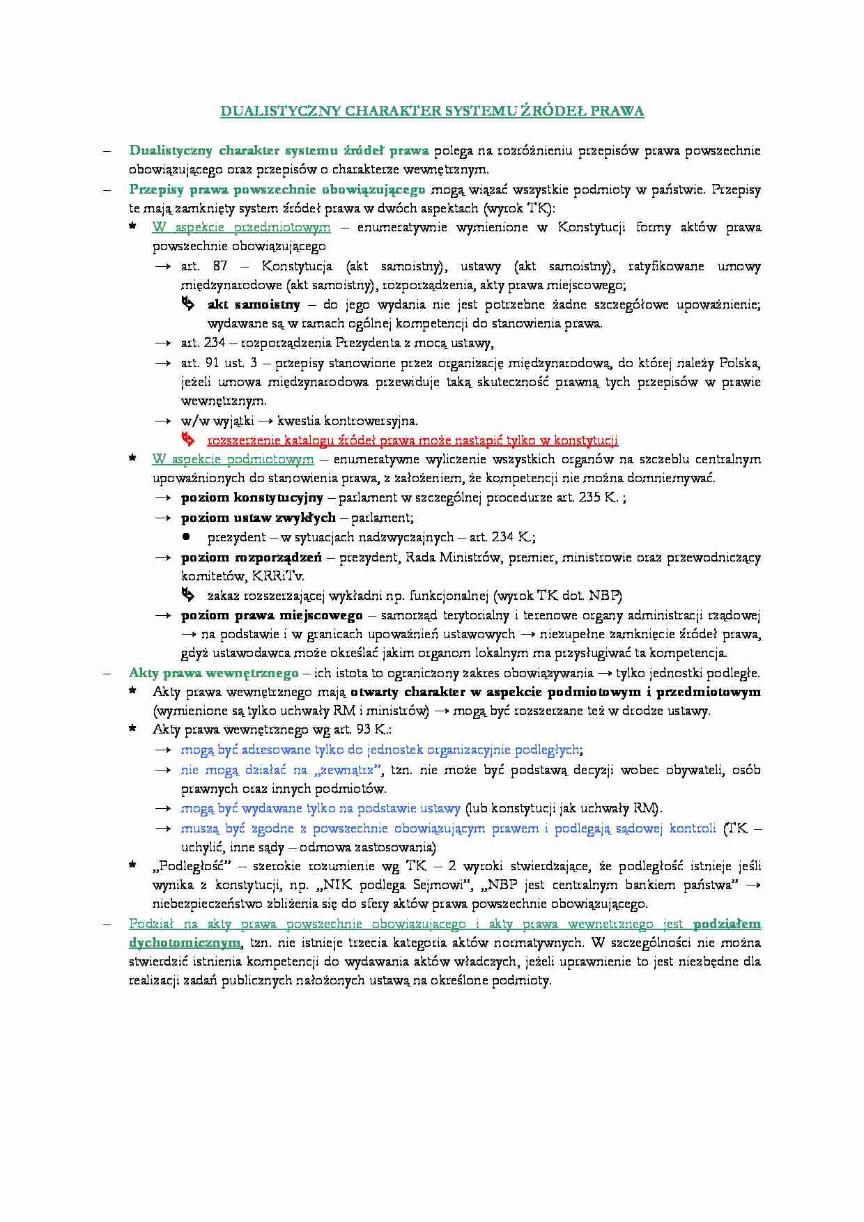 Dualistyczny charakter systemu źródeł prawa - strona 1