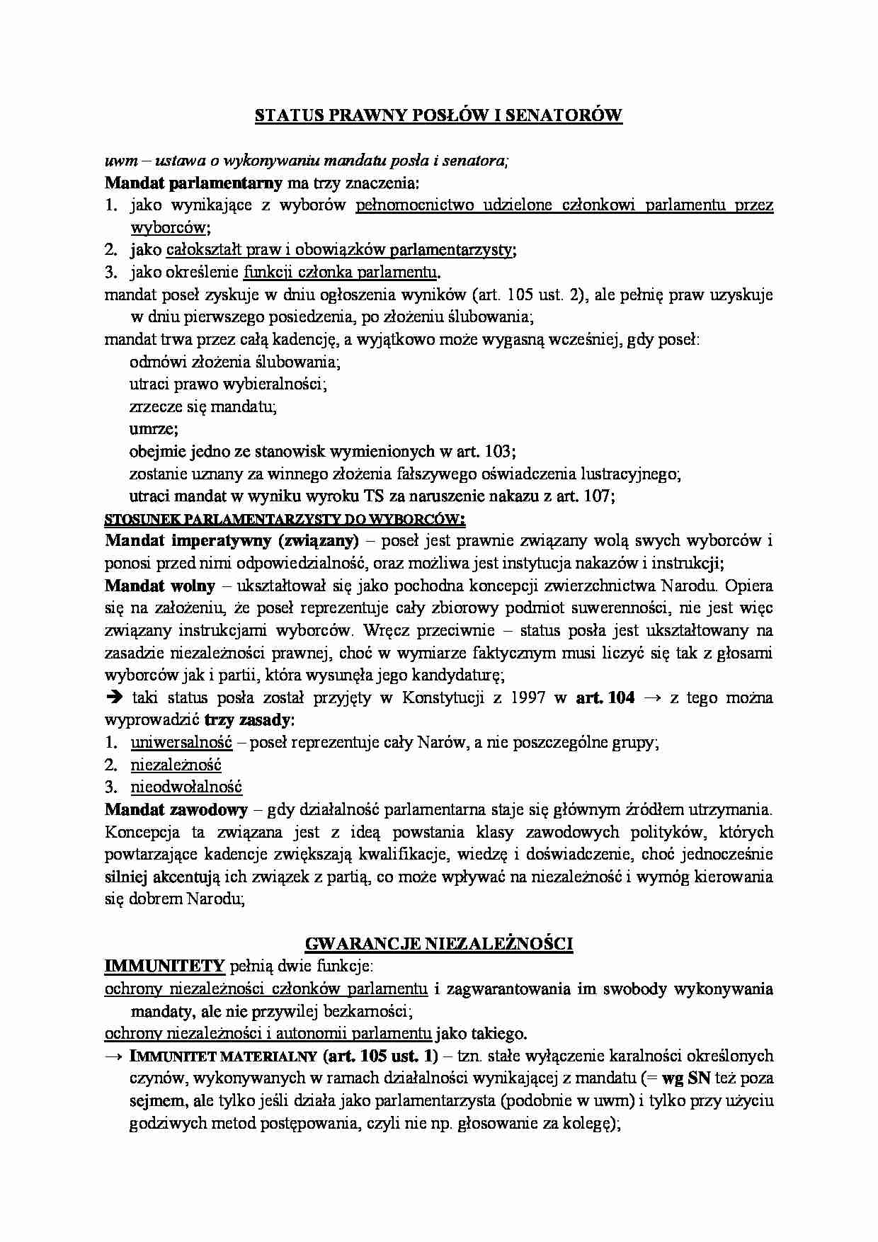Status prawny posłów i senatorów. - strona 1