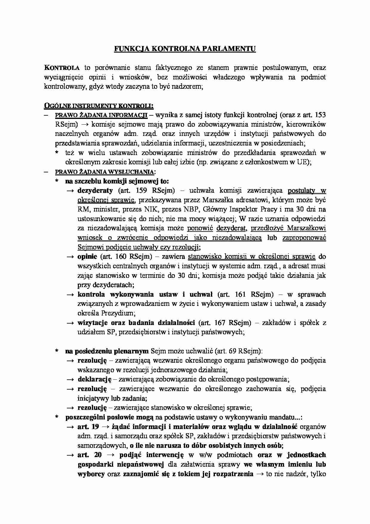 Funkcja kontrolna parlamentu. - strona 1