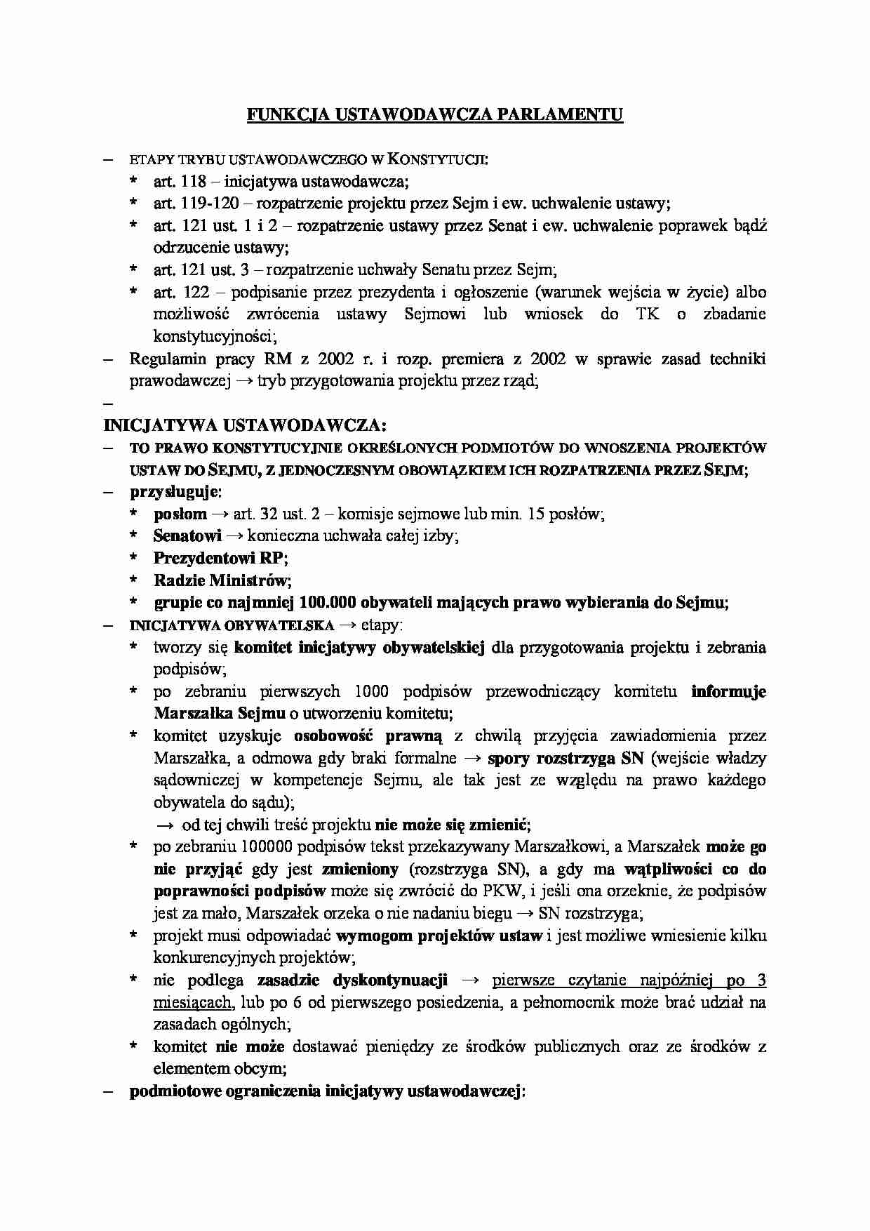 Funkcja ustawodawcza parlamentu. - strona 1