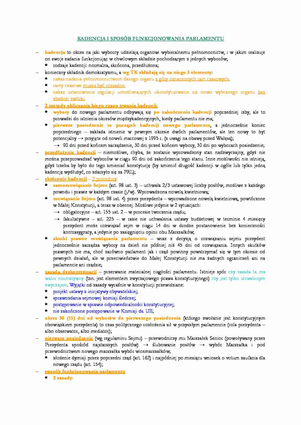 Kadencja i sposób funkcjonowania parlamentu. - strona 1