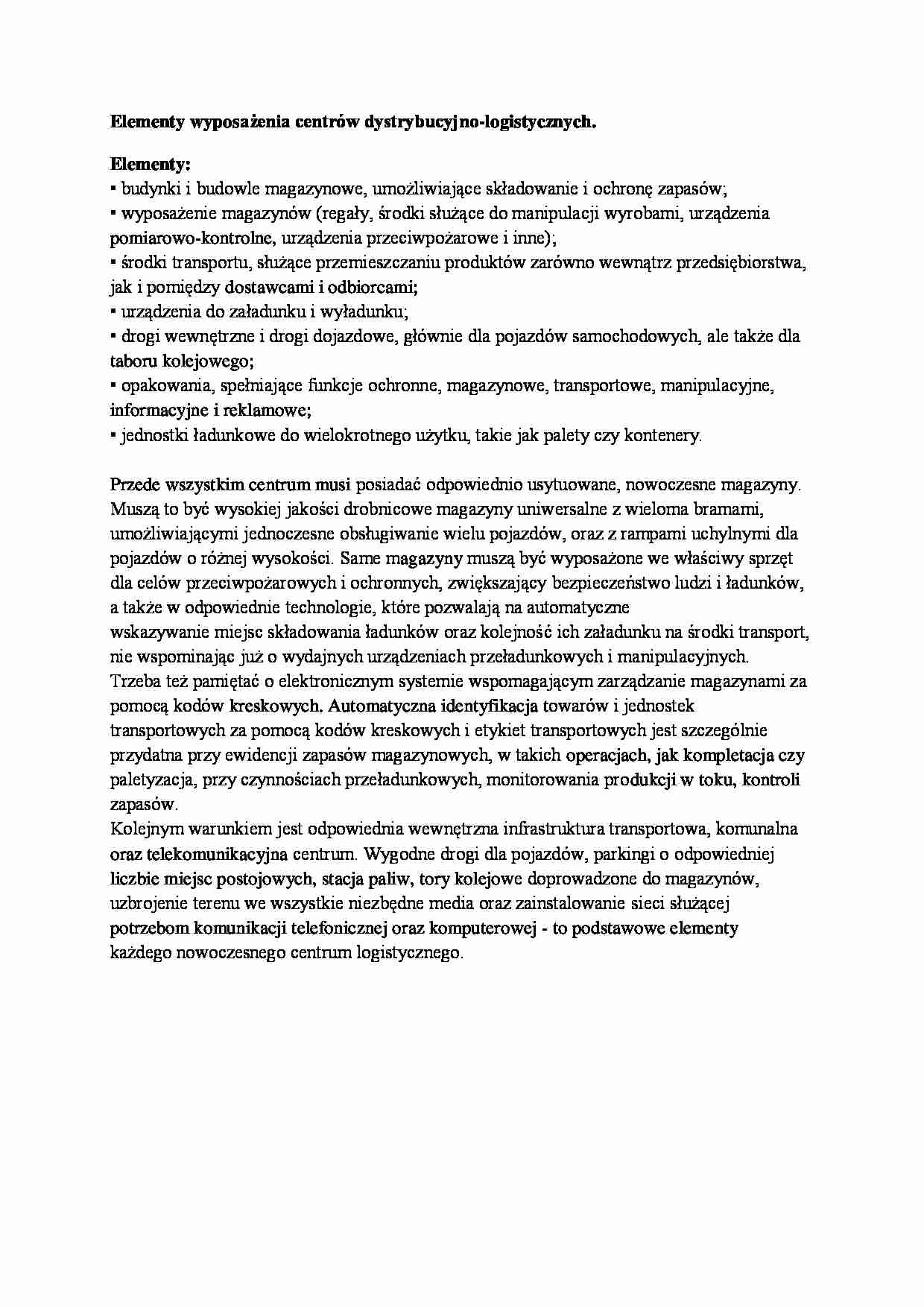 Elementy wyposażenia centrów dystrybucyjno-logistycznych - strona 1