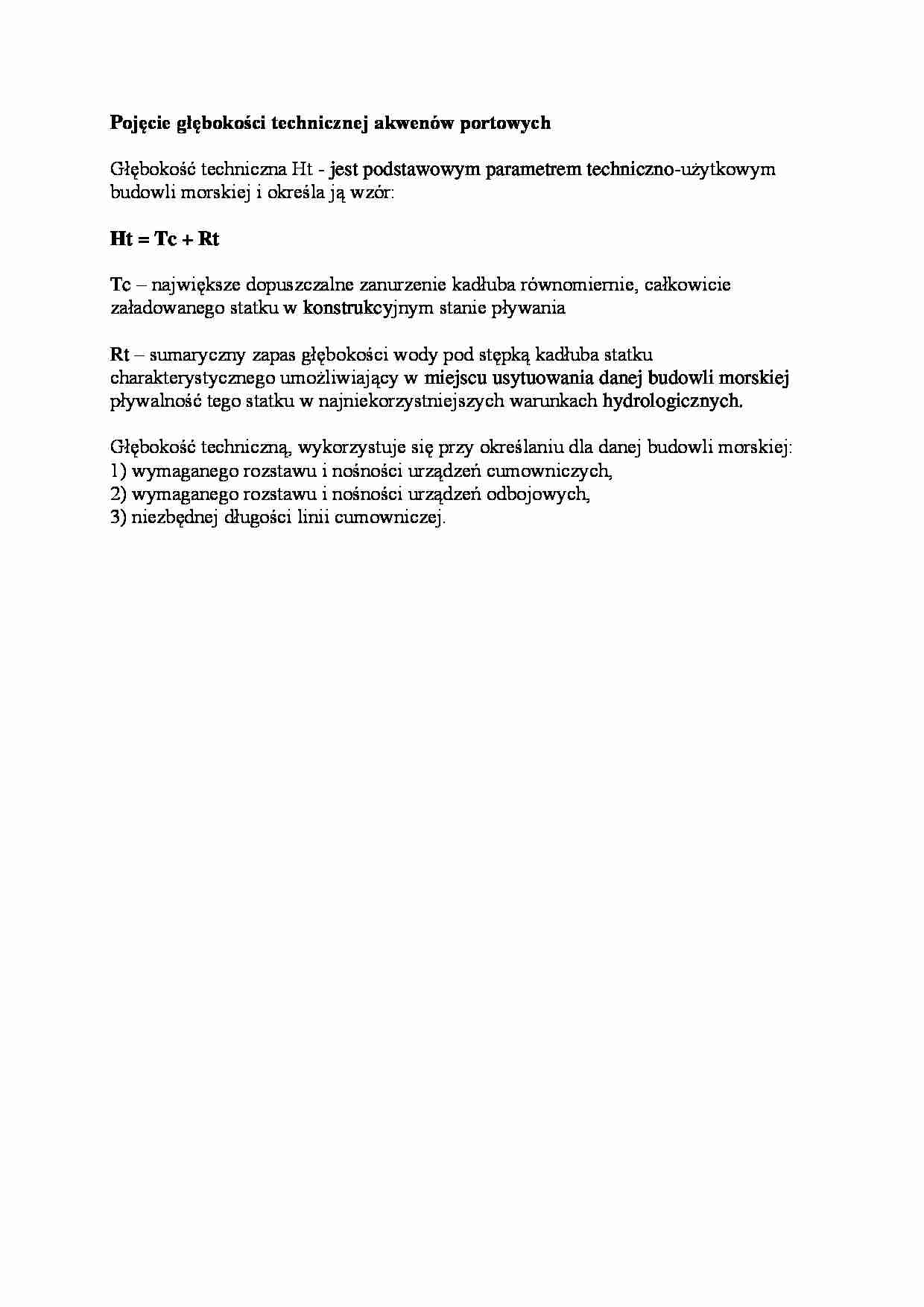 Pojęcie głębokości technicznej akwenów portowych - strona 1