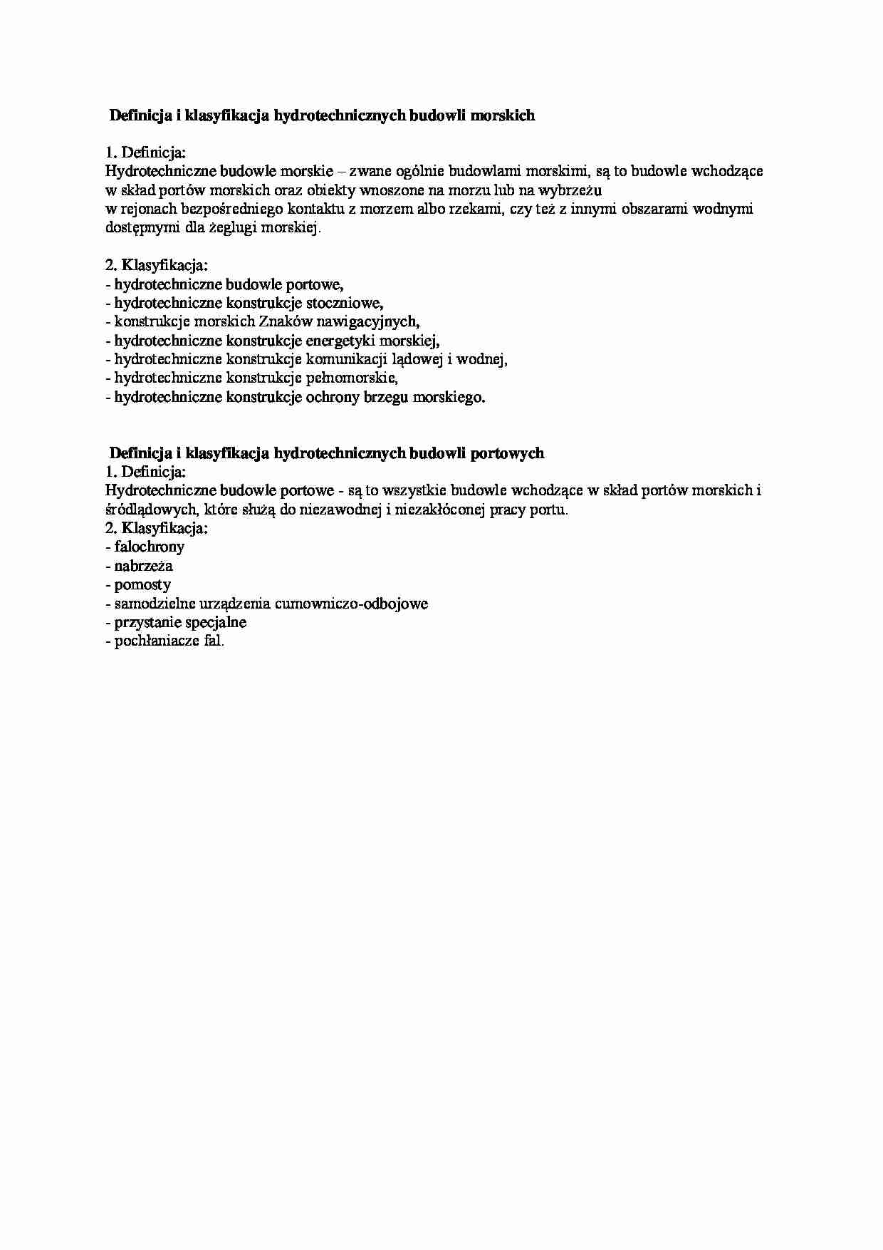 Definicja i klasyfikacja budowli morskich i portowych - strona 1