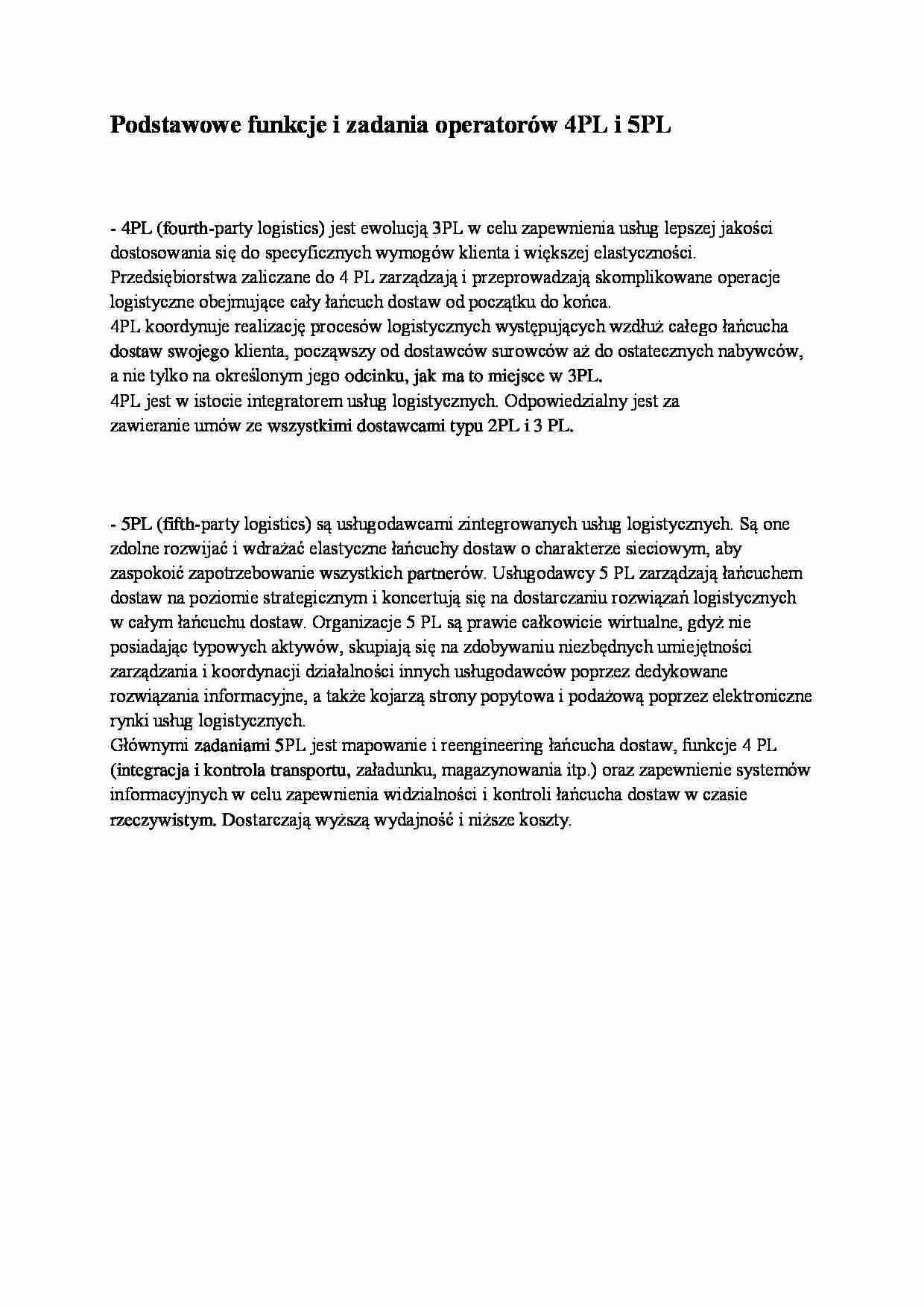 Podstawowe funkcje i zadania operatorów 4PL i 5PL - strona 1