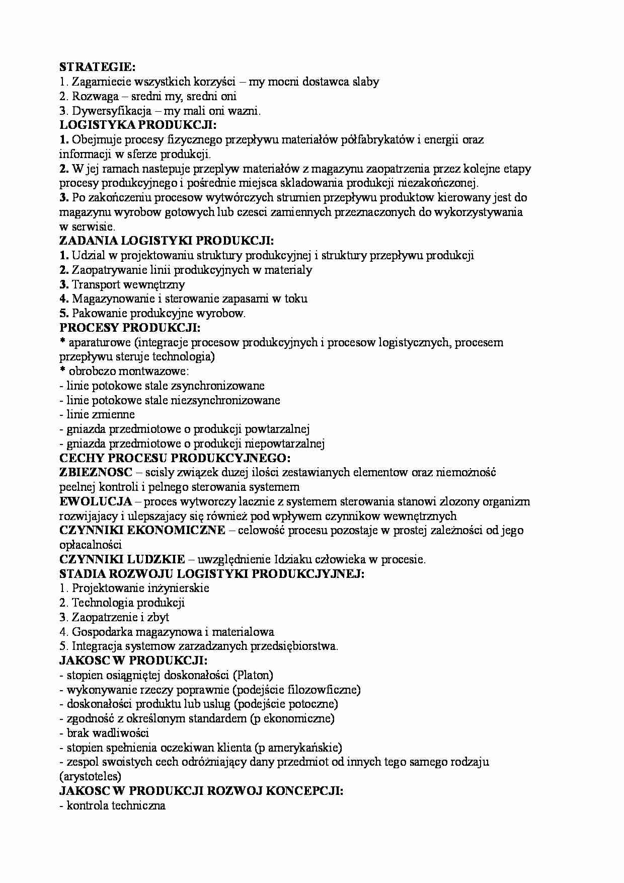 Materiały na egzamin z logistyki - Cz.III: Strategie - strona 1