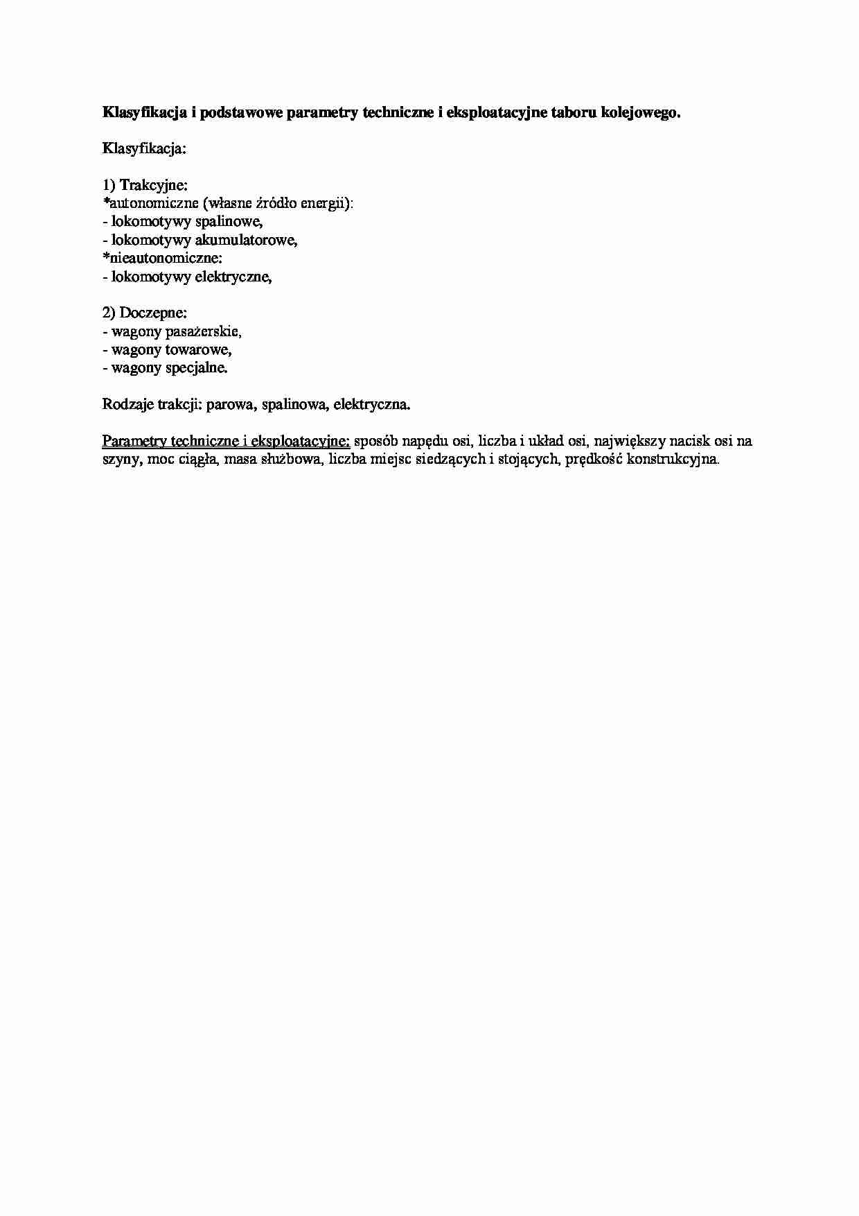 Klasyfikacja i podstawowe parametry techniczne i eksploatacyjne taboru kolejowego - strona 1
