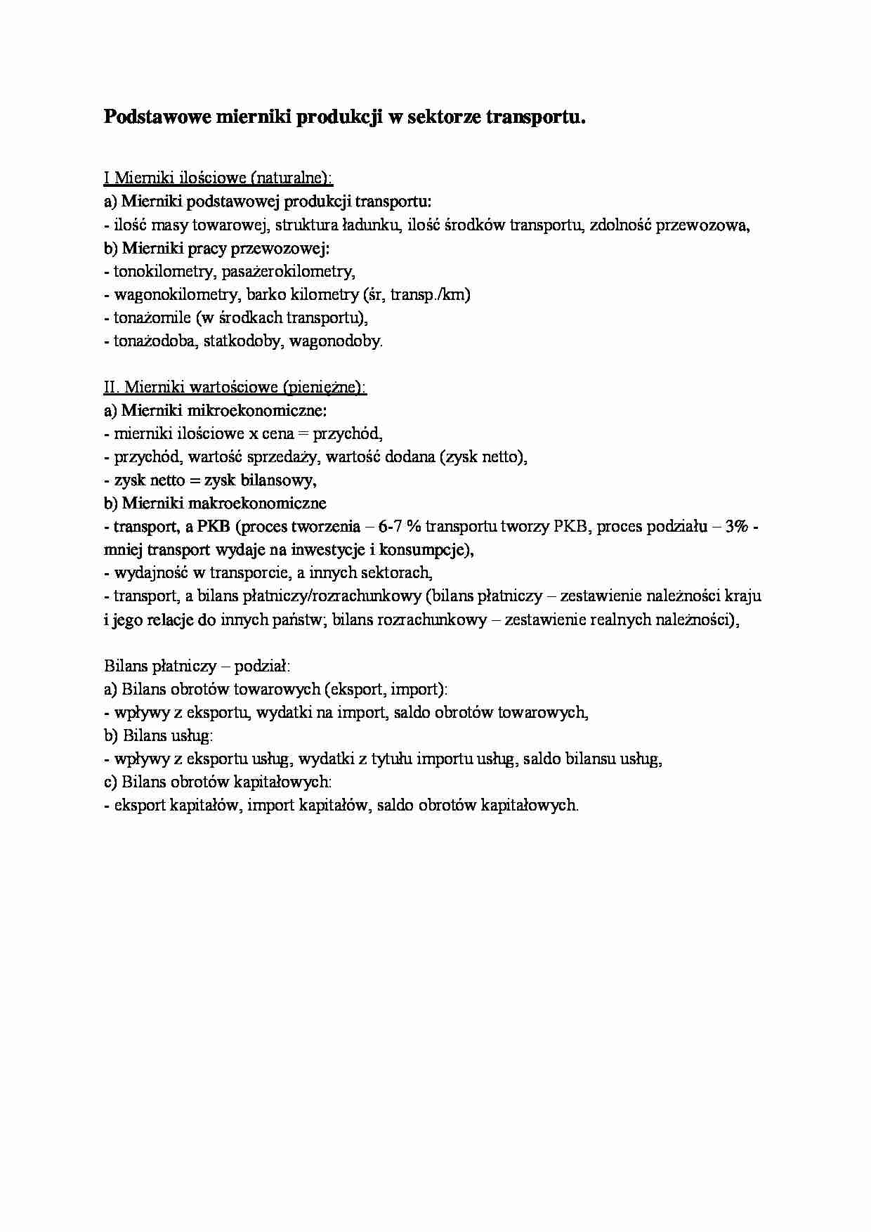 Podstawowe mierniki produkcji w sektorze transportu - strona 1